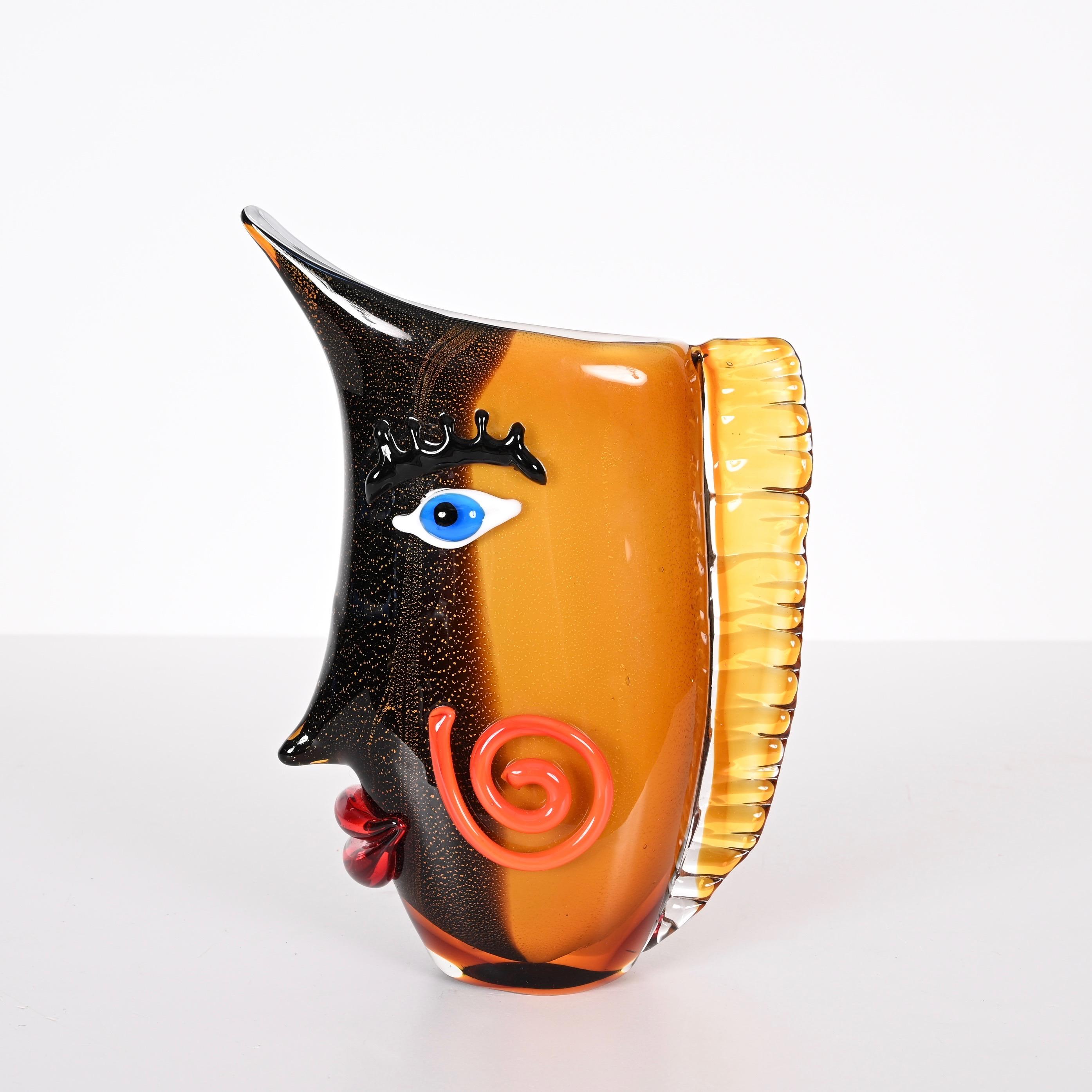 Mario Badioli after Picasso Black and Orange Sommerso Murano Glass Vase, 1980s For Sale 1