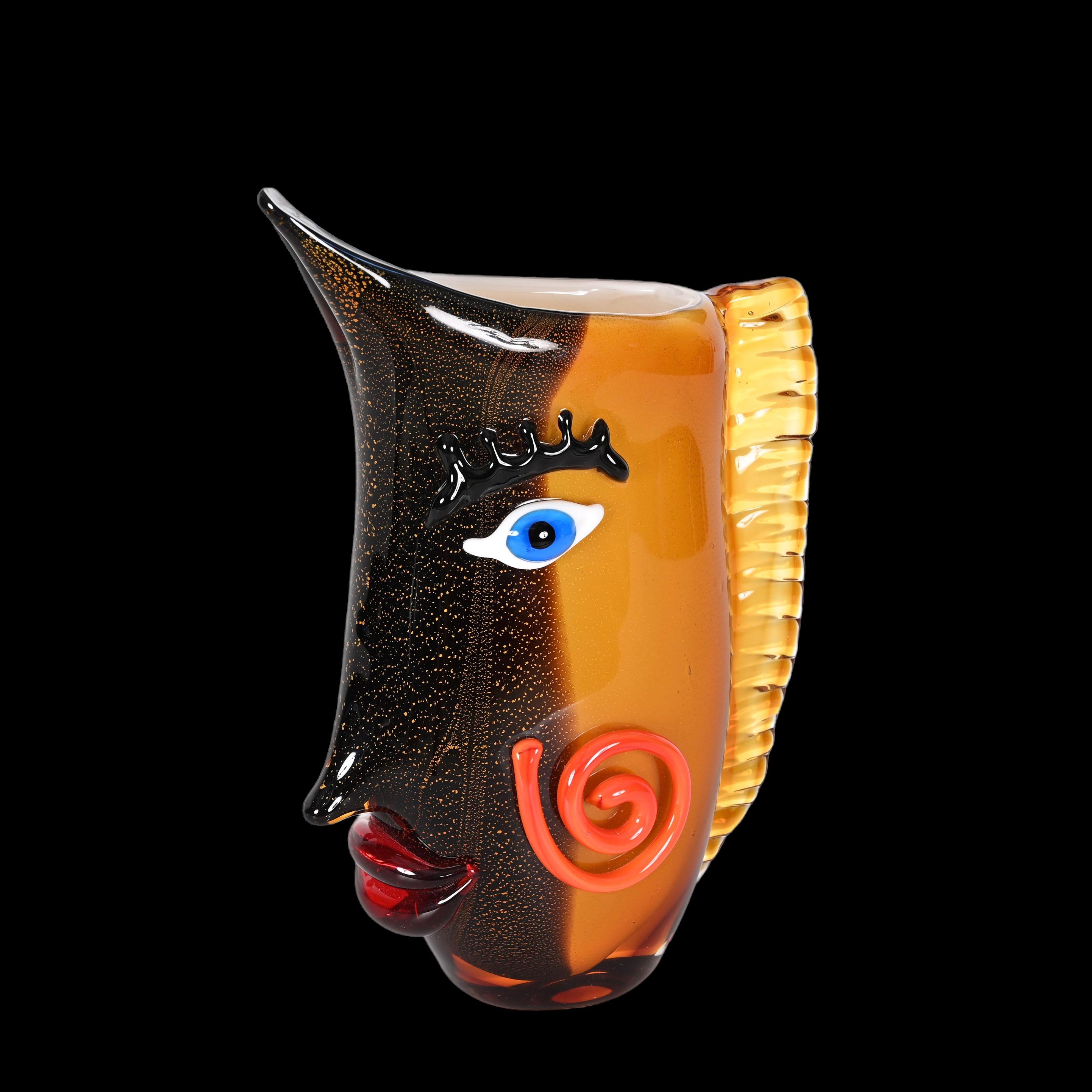 Mario Badioli after Picasso Black and Orange Sommerso Murano Glass Vase, 1980s For Sale 2