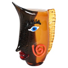 Mario Badioli after Picasso Black and Orange Sommerso Murano Glass Vase, 1980s