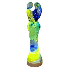 Mario Badioli, Figuras abrazadas únicas de cristal de Murnao azul, verde y amarillo