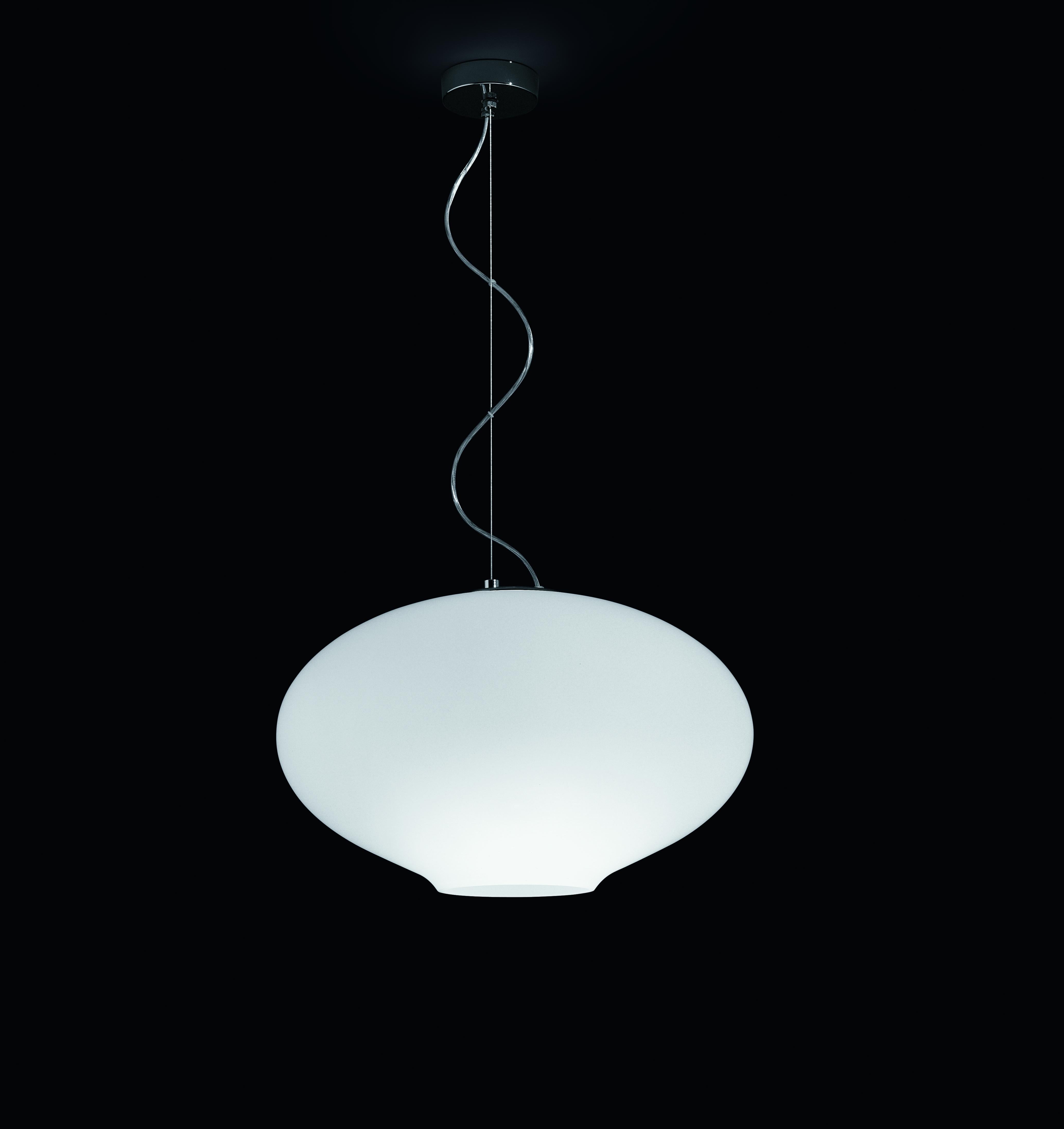 Mid-Century Modern Lampe à suspension « Anita » de Mario Barbaglia en verre opalin soufflé et chrome pour Nemo en vente