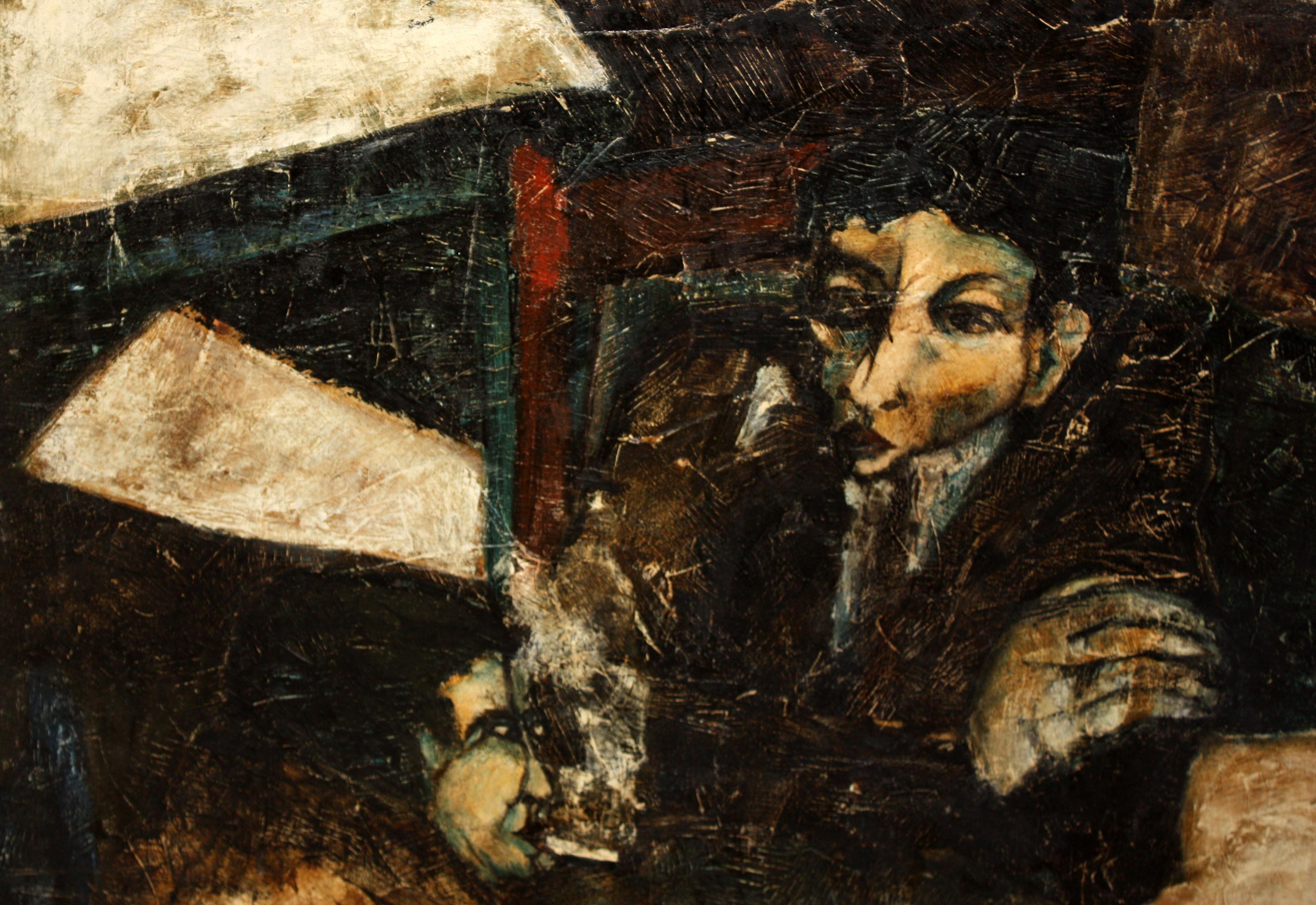 Mover ficha - Óleo sobre tela - Año 1966 For Sale 1
