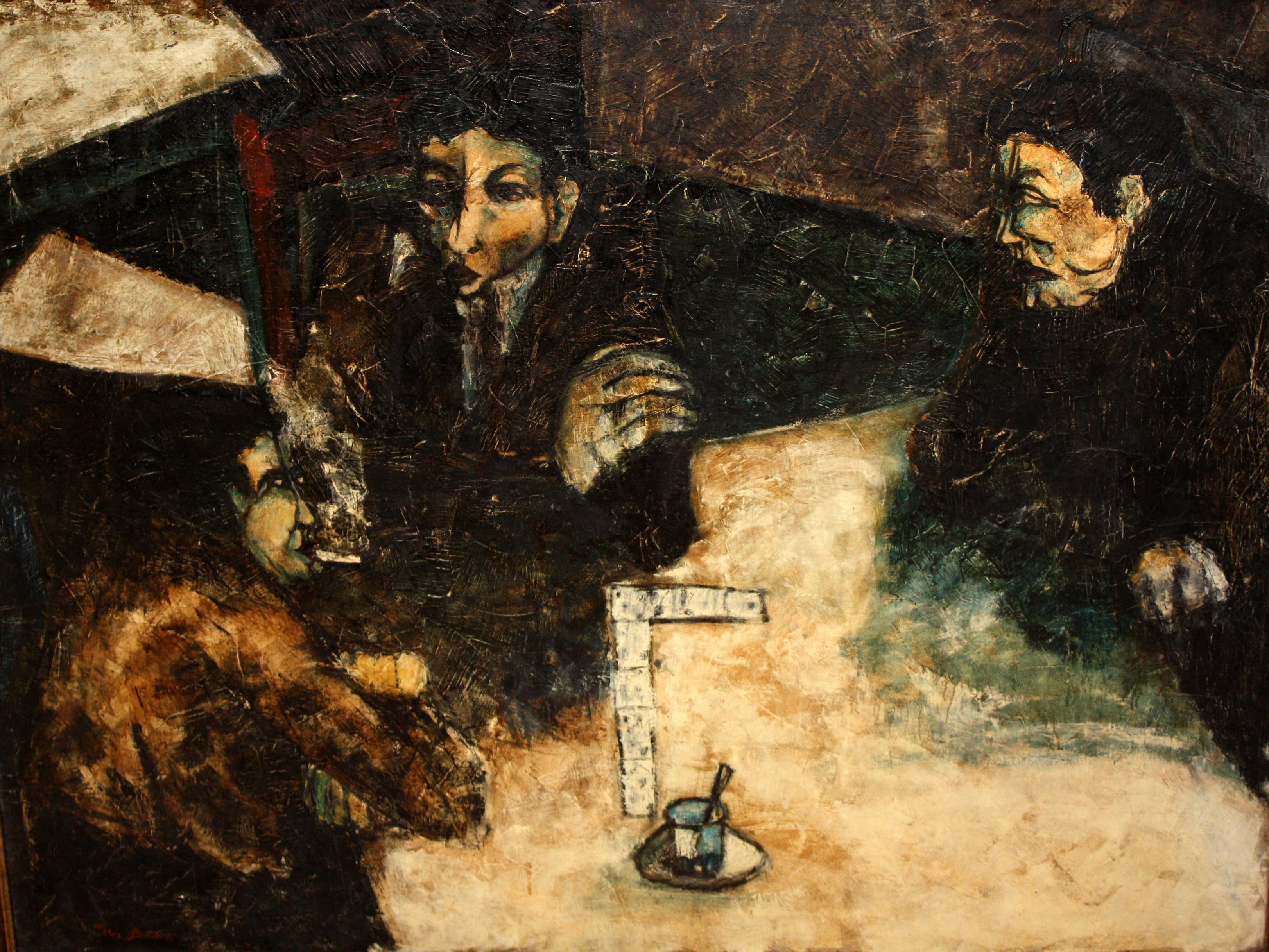 Mario Bedini Figurative Painting - Mover ficha - Óleo sobre tela - Año 1966