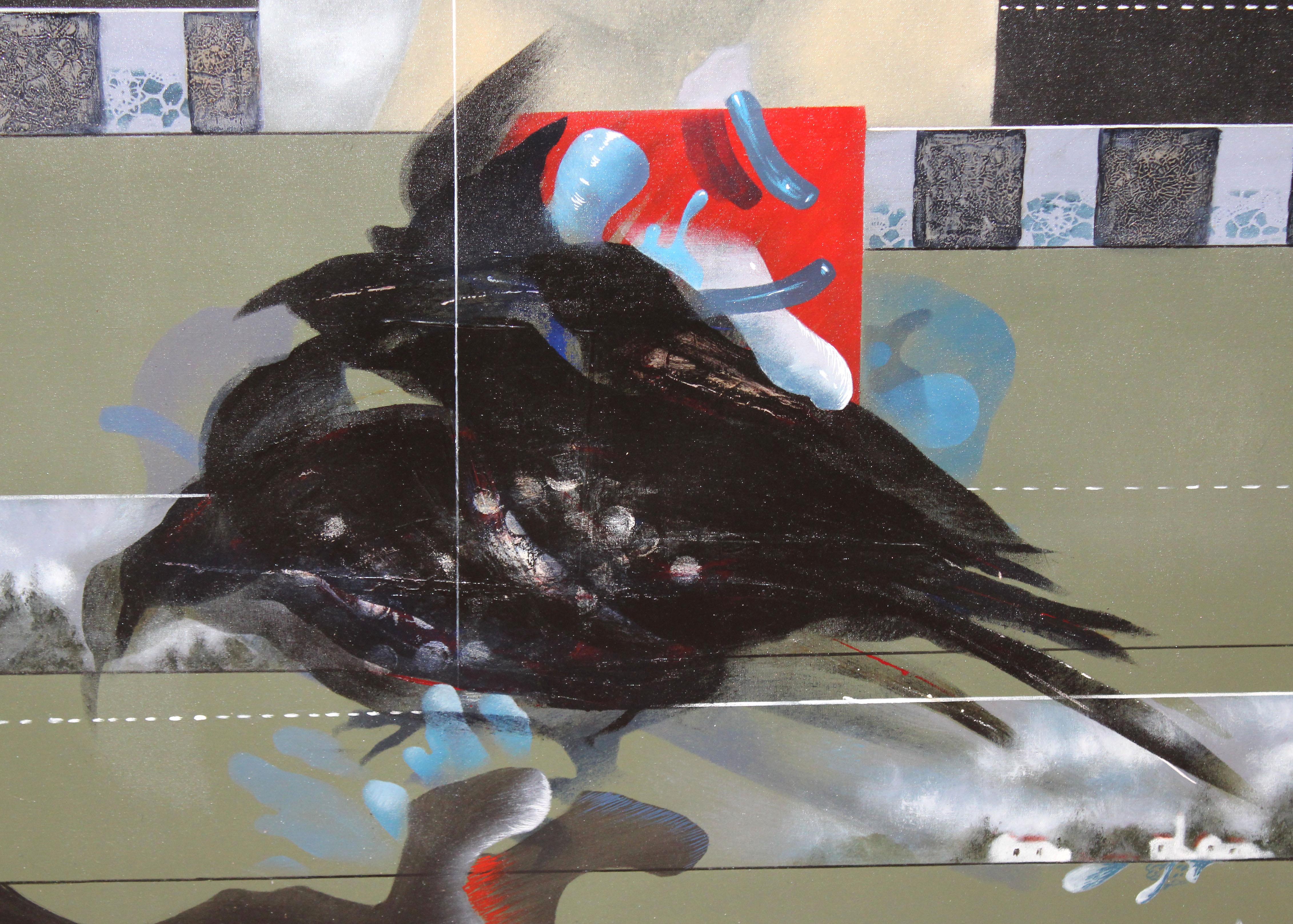 Urracas - Óleo sobre tela - Jahr 1976 (Schwarz), Figurative Painting, von Mario Bedini
