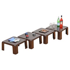 Vintage Mario Bellini 4 Gatti Brown Stacking Coffee or Side Tables for B&B, Italy 1970s