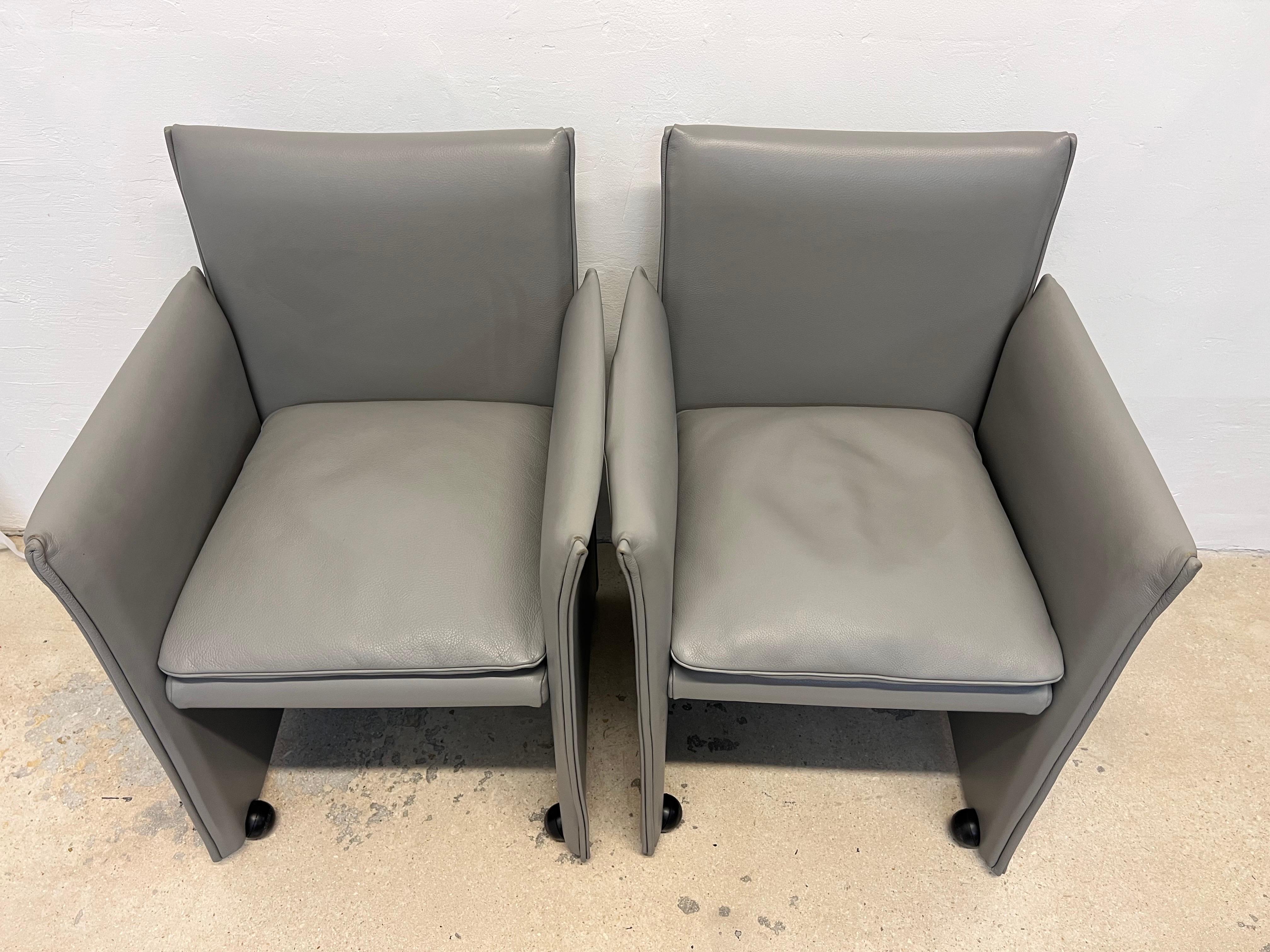 Mario Bellini 401 Break Gray Leather Arm Chairs for Cassina, Set of Ten For Sale 4