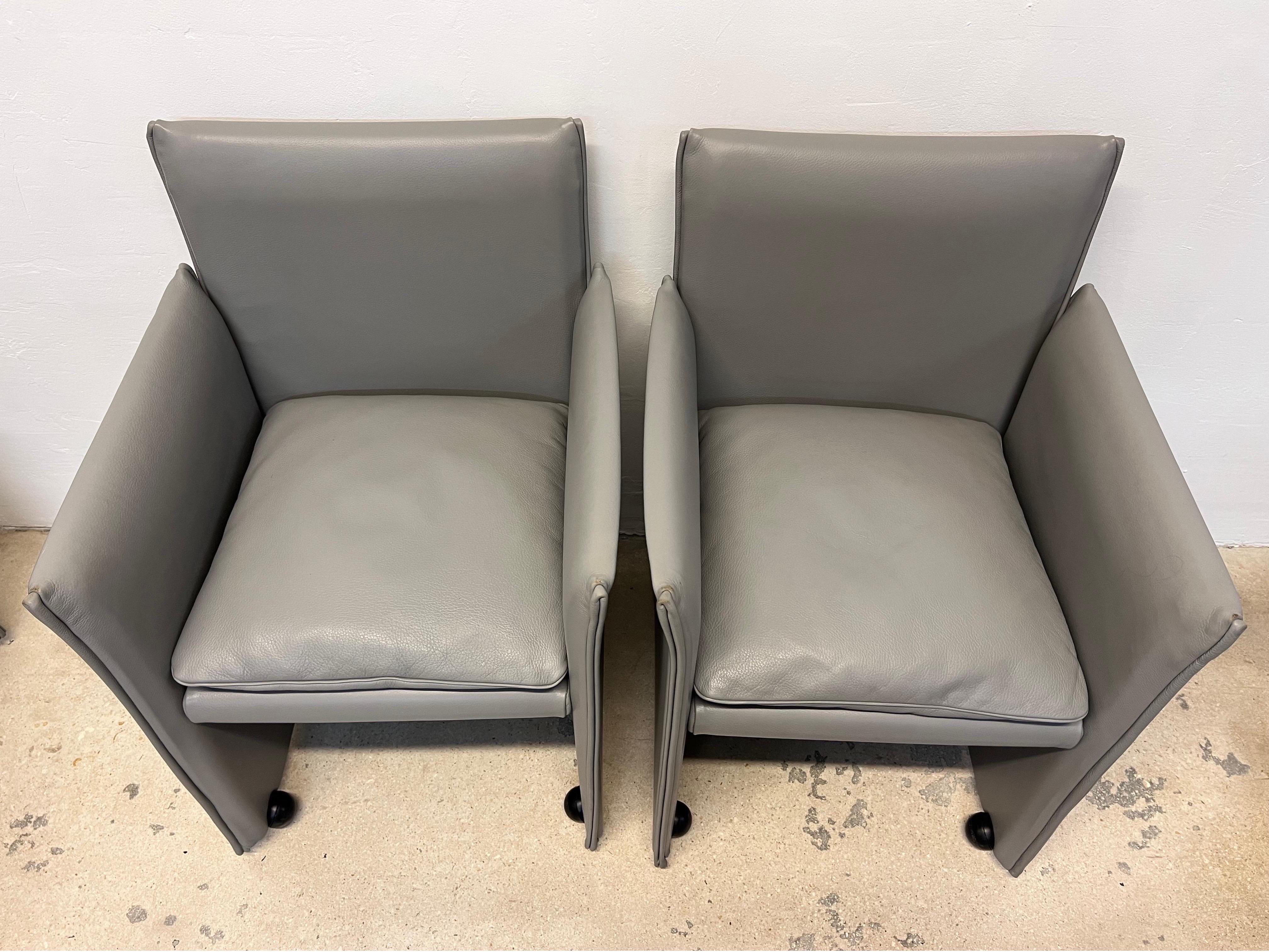 Steel Mario Bellini 401 Break Gray Leather Arm Chairs for Cassina, Set of Ten For Sale