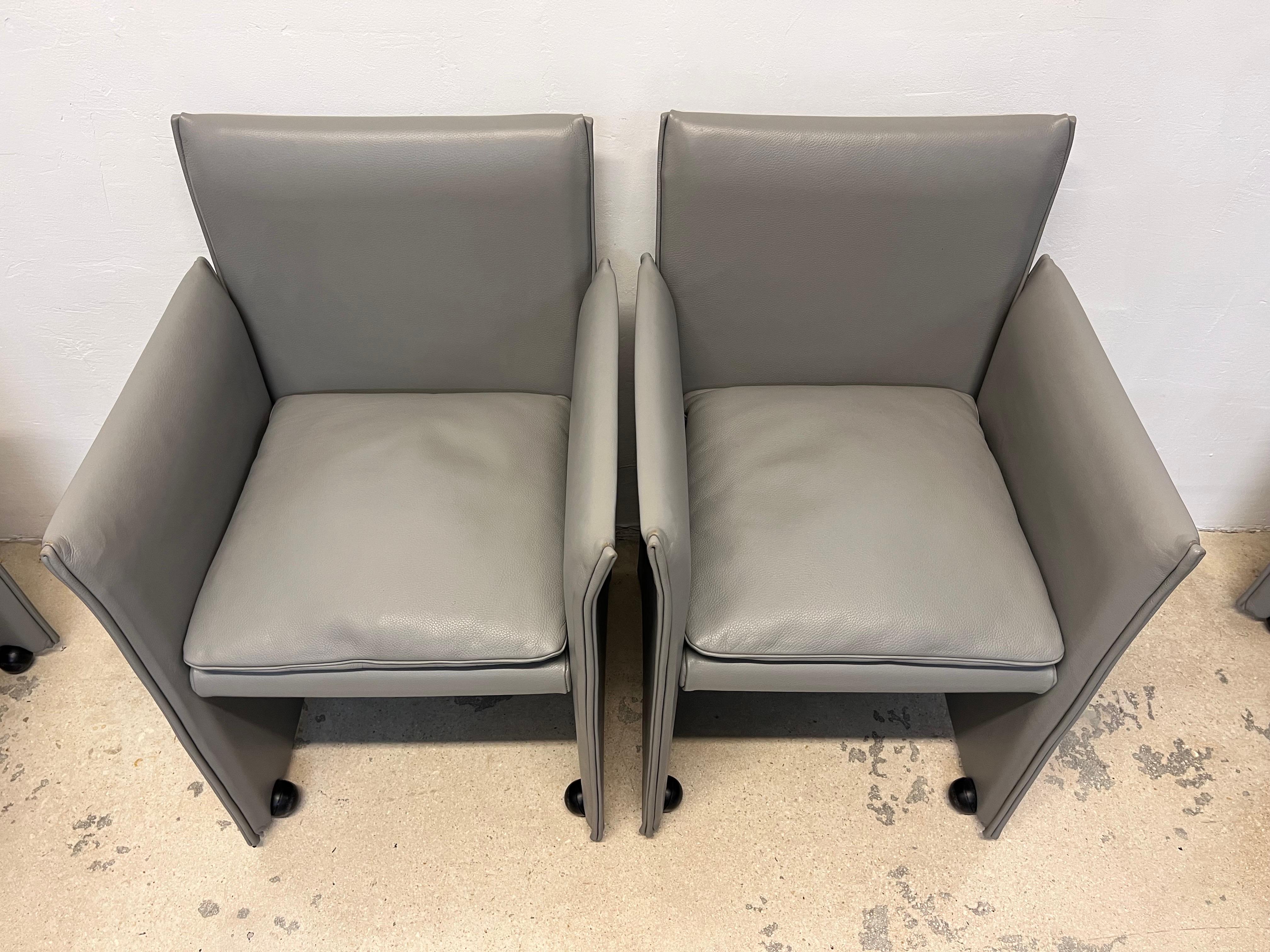 Mario Bellini 401 Break Gray Leather Arm Chairs for Cassina, Set of Ten For Sale 1