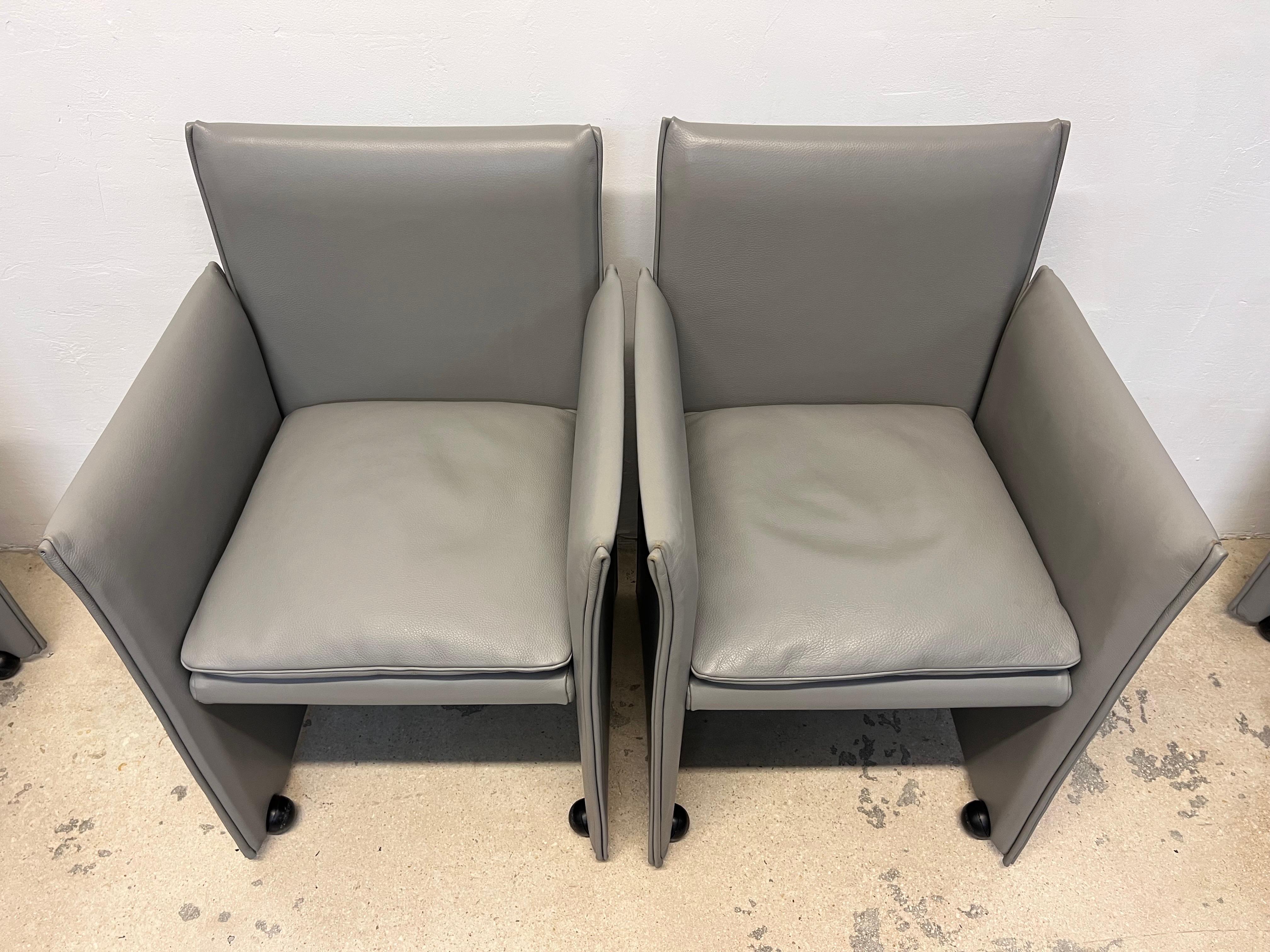 Mario Bellini 401 Break Gray Leather Arm Chairs for Cassina, Set of Ten For Sale 2
