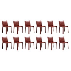 Sedie "CAB 412" di Mario Bellini per Cassina, pelle rosso Cina, 1978, Set di 12