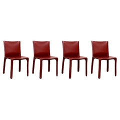 Mario Bellini "CAB 412” Chairs for Cassina, China Red Leather, 1978, Set of 4