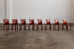 Mario Bellini "CAB 412” Chairs for Cassina, China Red Leather, 1978, Set of 8