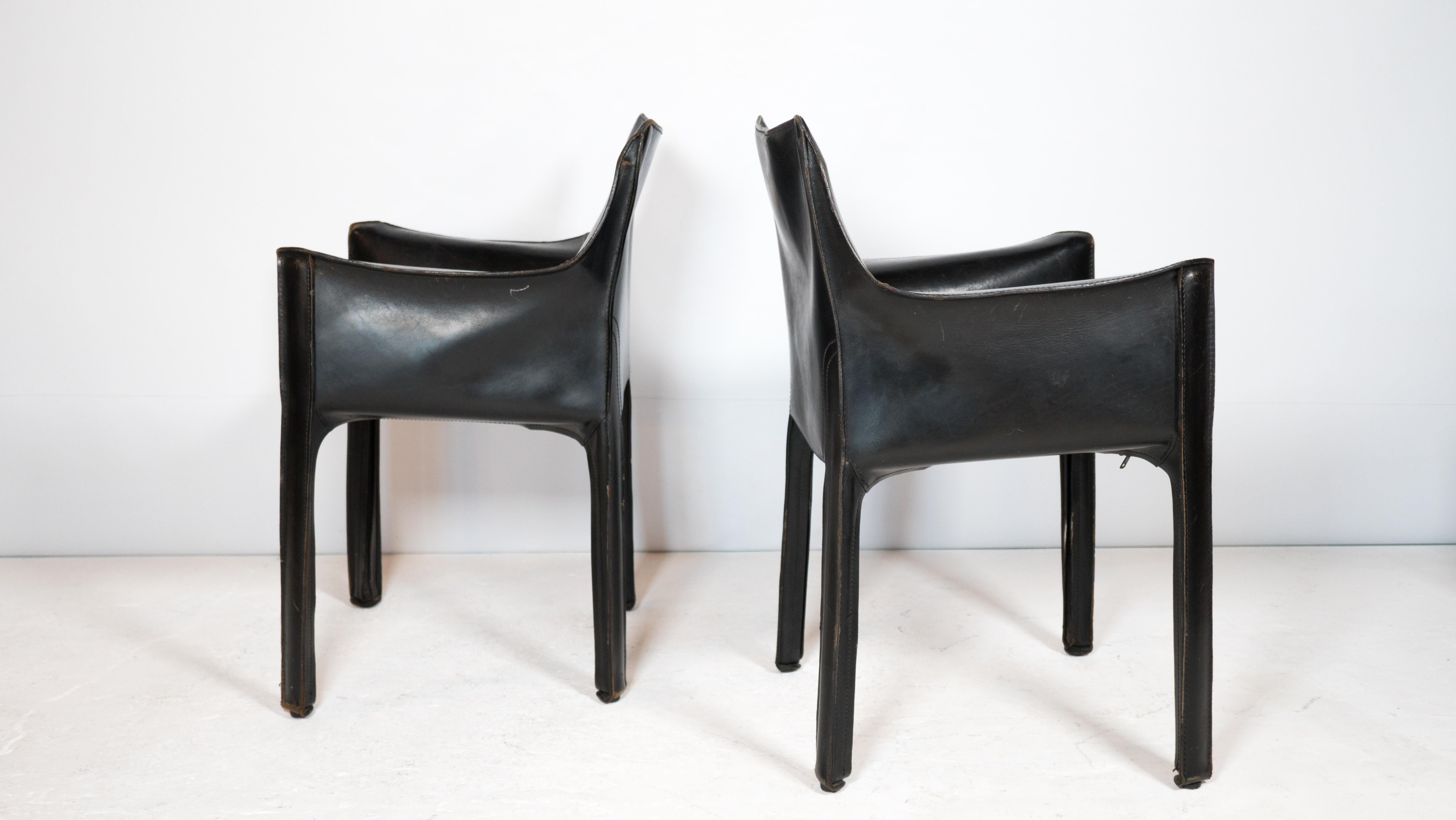 Mario Bellini 413 Cab Black Armchairs for Cassina - a Pair In Good Condition In Boston, MA