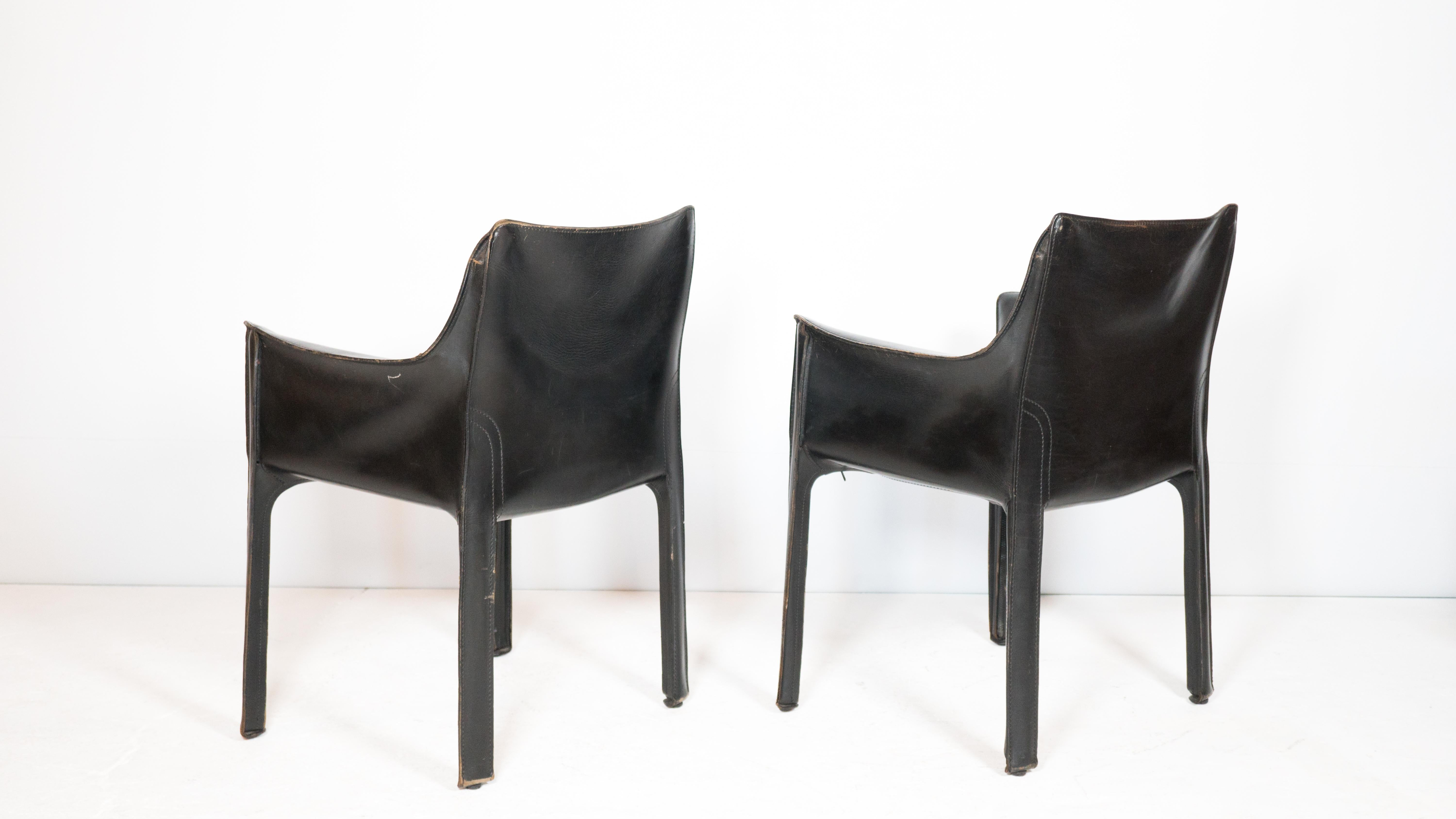 Late 20th Century Mario Bellini 413 Cab Black Armchairs for Cassina - a Pair