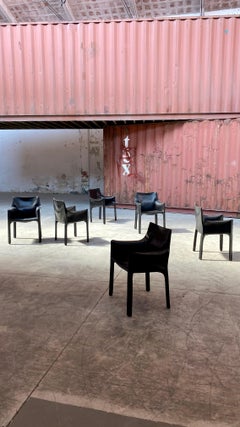 Mario Bellini 413 "CAB" Black Leather Chairs for Cassina, 1977, Set of 6