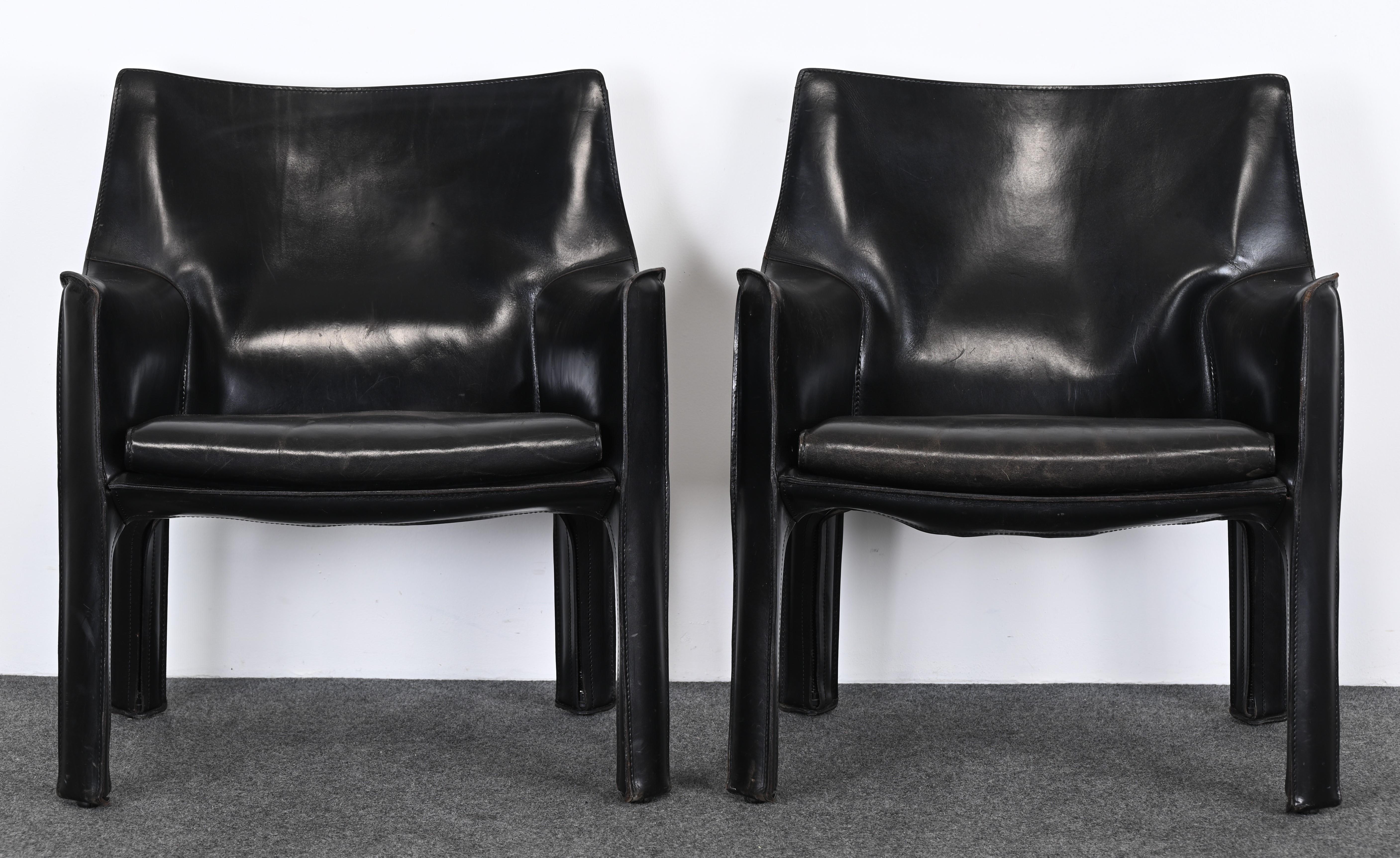 Leather Mario Bellini 414 Cab Chairs by Cassina, 1970s