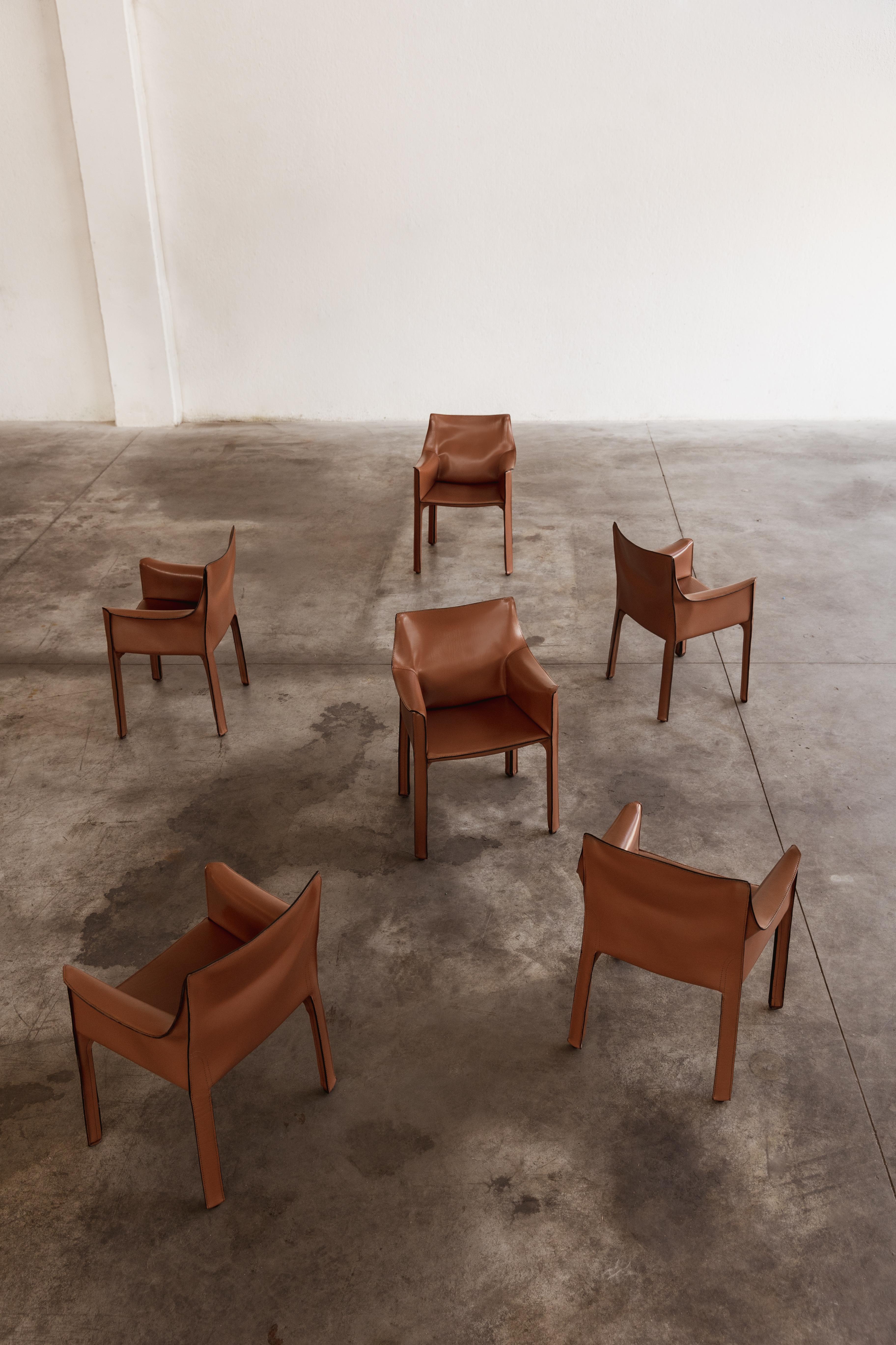 Italian Mario Bellini “CAB 413” Chairs for Cassina in Light Brown, 1977, Set of 12 For Sale