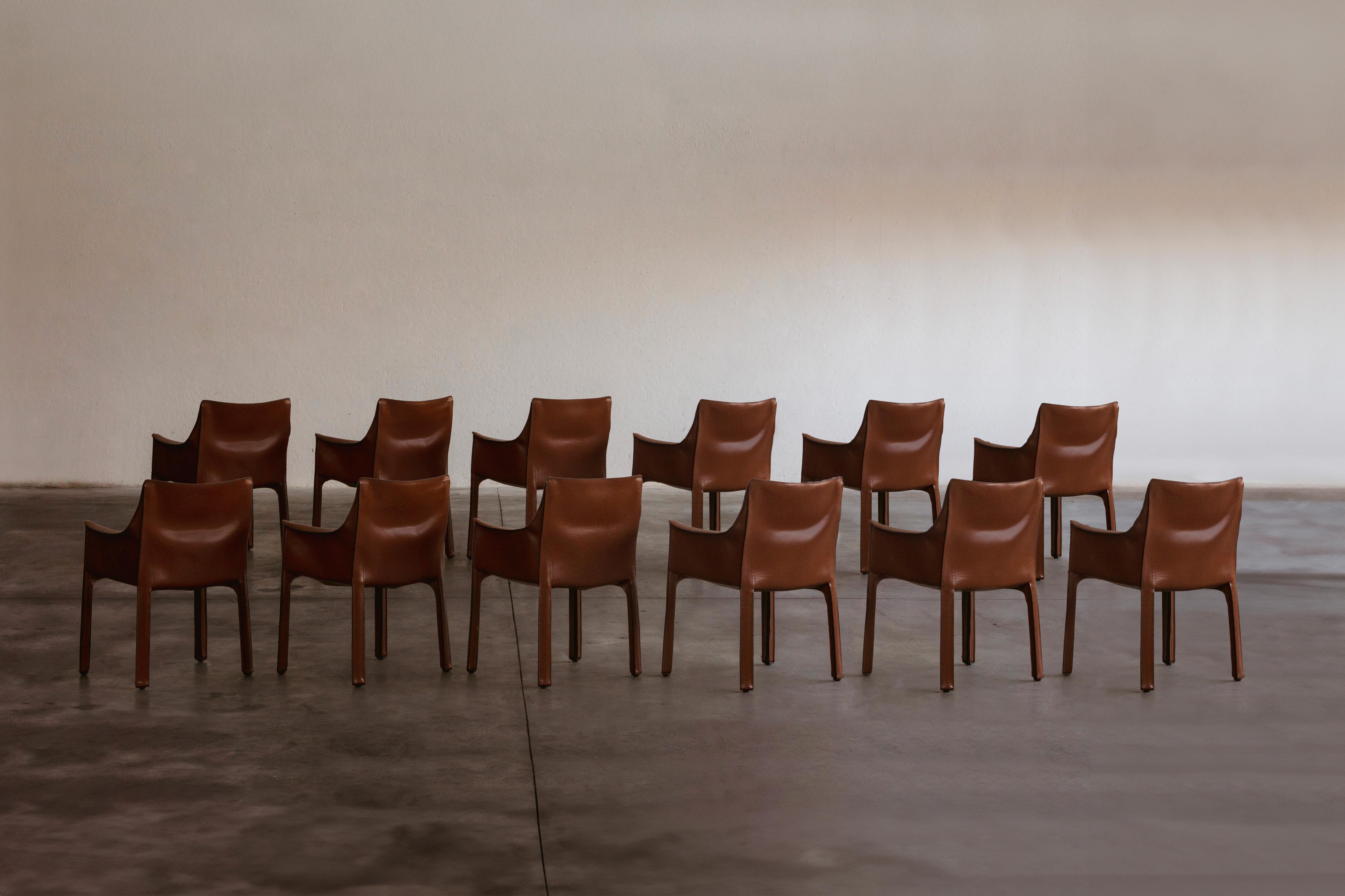 Late 20th Century Mario Bellini “CAB 413” Chairs for Cassina in Light Brown, 1977, Set of 12 For Sale