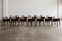 Mario Bellini "CAB 413” Chairs for Cassina, Tobacco Leather, 1977, Set of 14