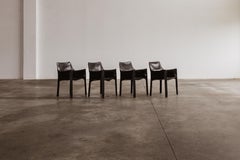 Mario Bellini "CAB 413" Chairs for Cassina, Black Leather, 1977, set of 4