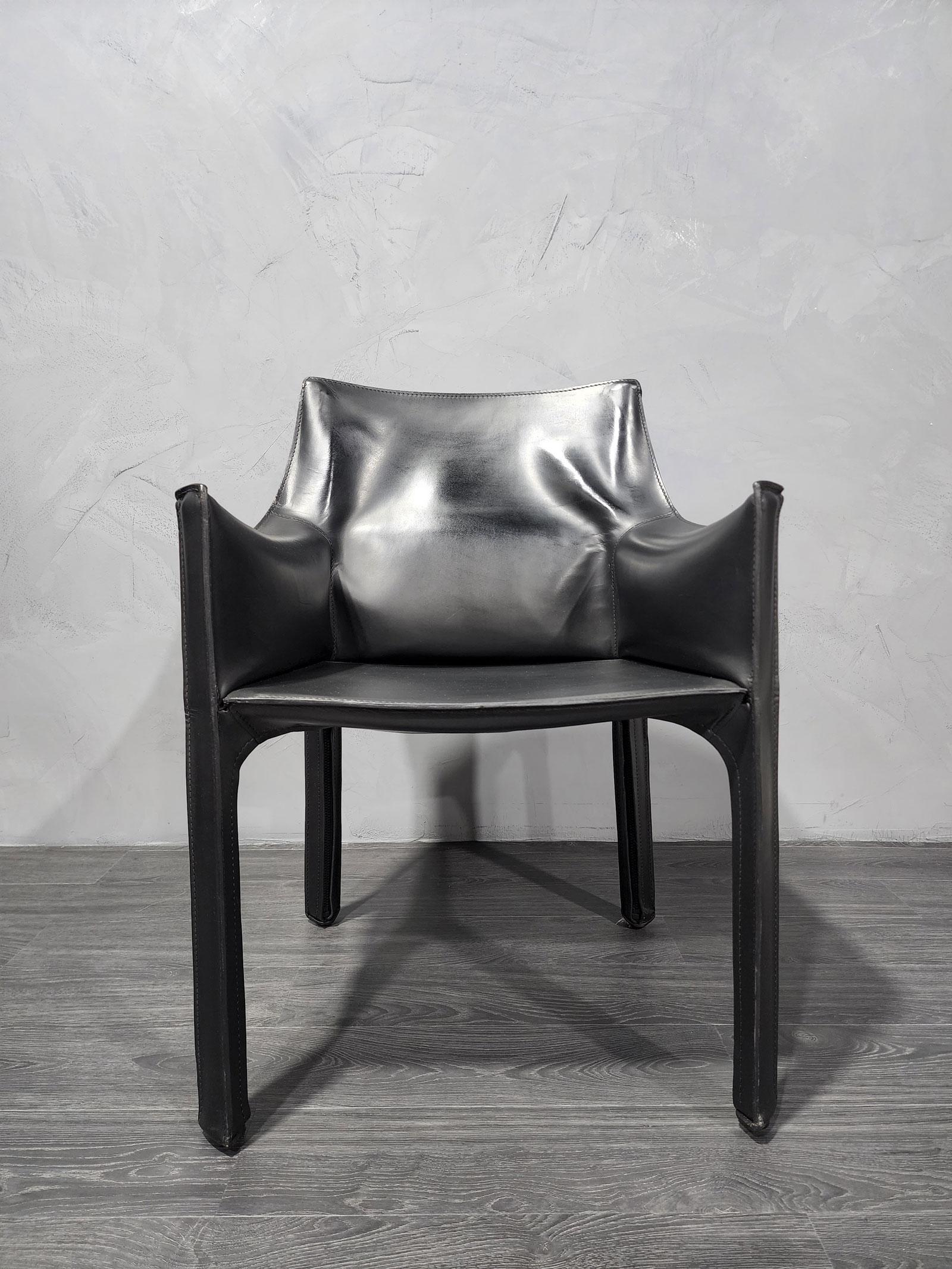 Mario Bellini 413 „CAB“-Stühle für Cassina aus schwarzem Leder, 8er-Set (Moderne) im Angebot