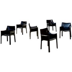 Mario Bellini 413 "CAB" Leather Armchairs for Cassina, 1977, Set of 6