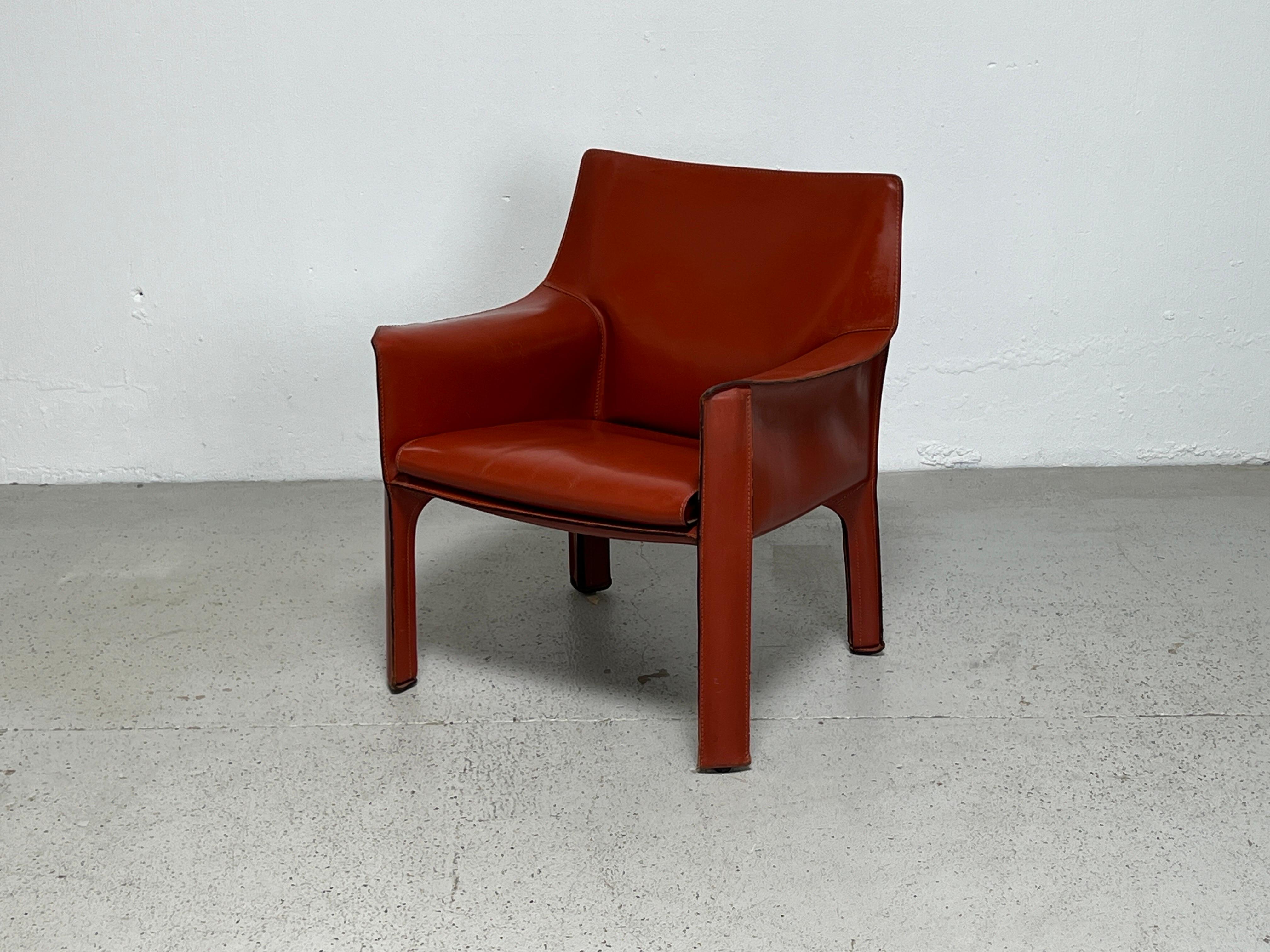 Mario Bellini for Cassina Cab 414 lounge chair in China red/Oxblood leather. 