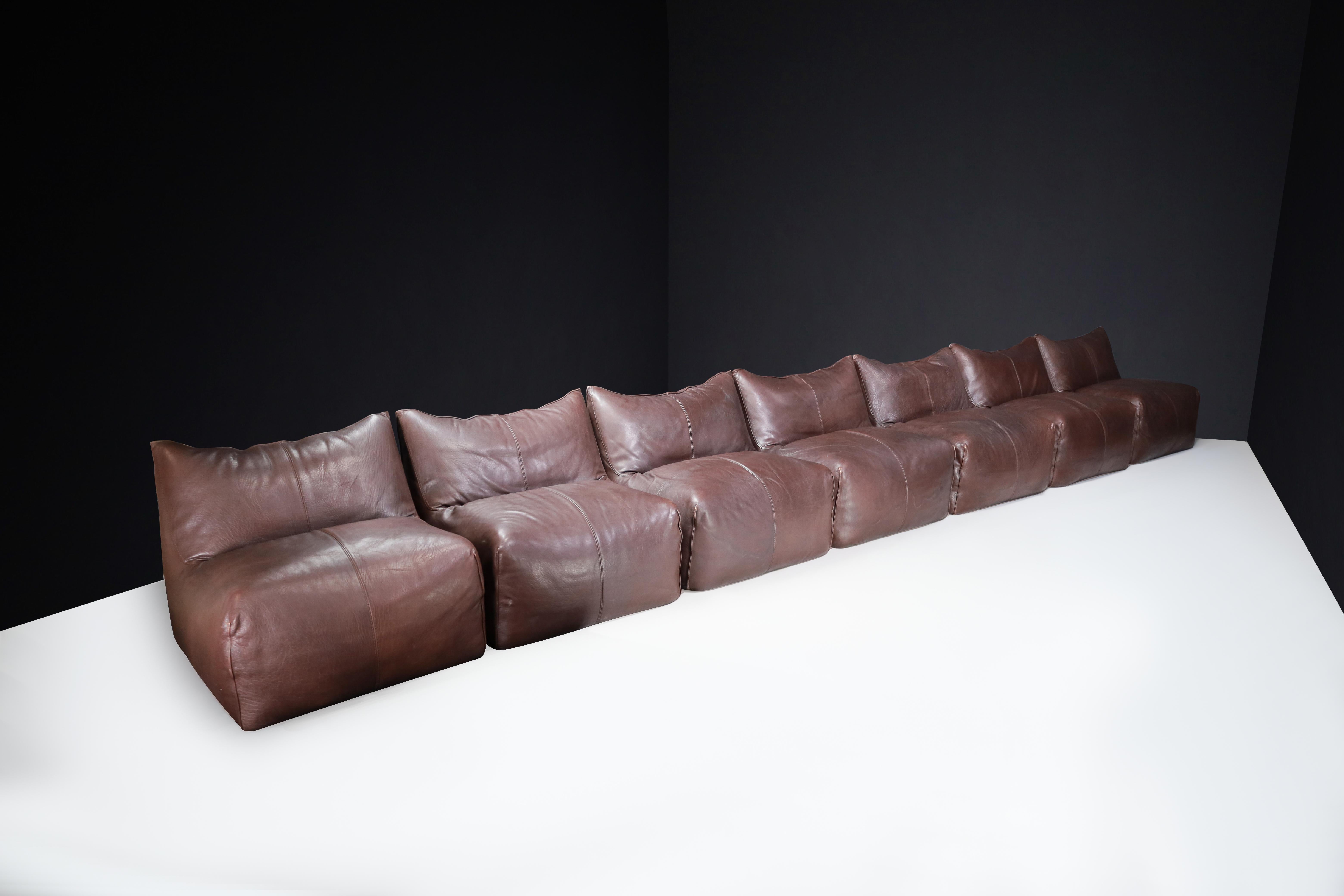 Leather Mario Bellini 7-Piece Bambole Chairs/ Modular Sofa Set for B&B Italia 1970s   For Sale