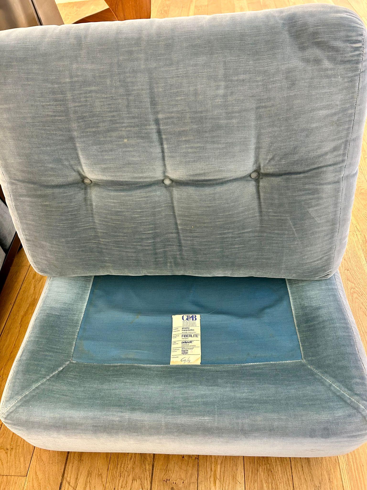 Mario Bellini Amanta B&B Italia Modulares Sofa Fünf Sitze in original blauem Samt im Zustand „Gut“ im Angebot in PARIS, FR