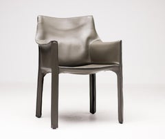 Mario Bellini Army Green Leather Cab Armchairs for Cassina