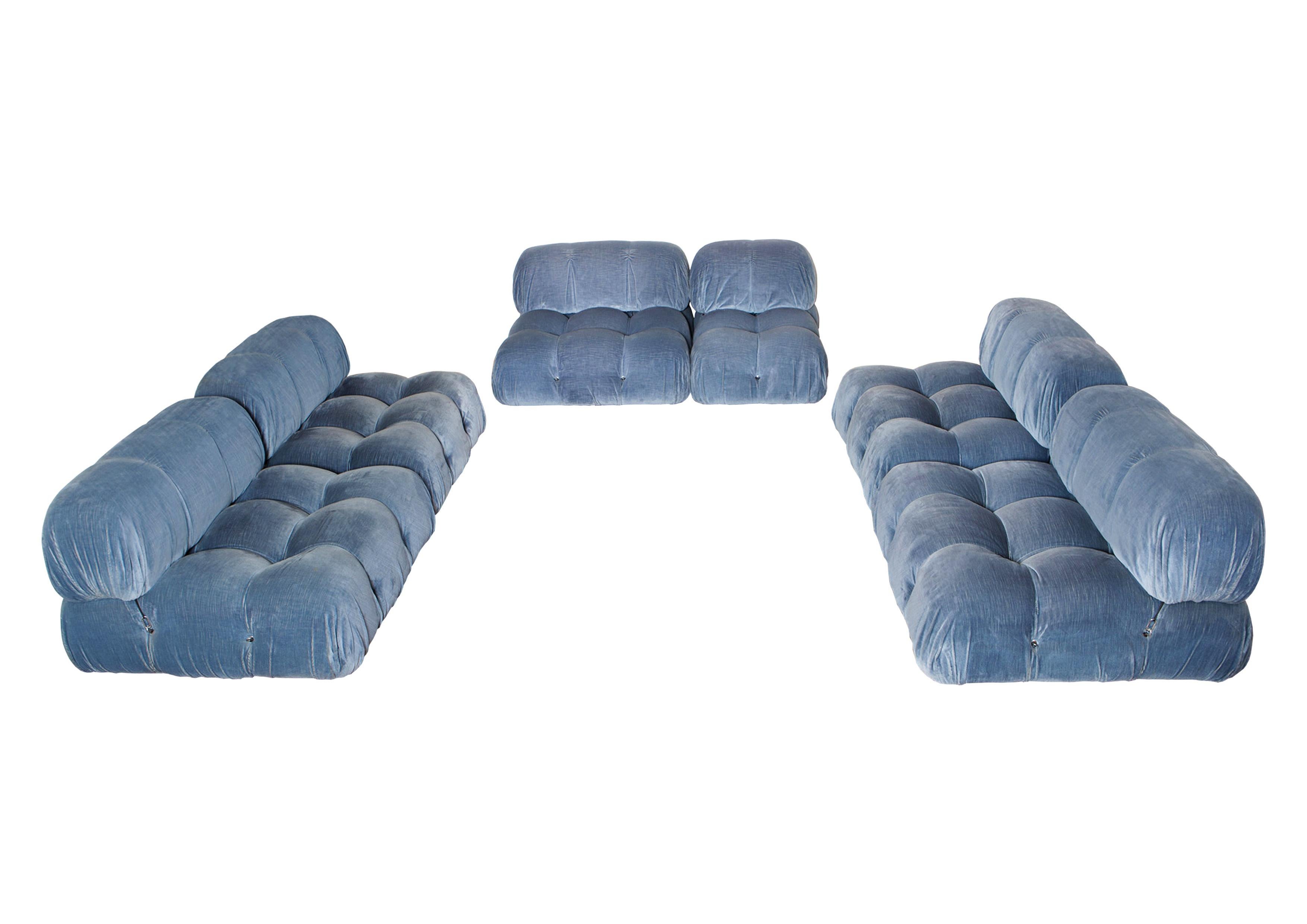 Italian Mario Bellini Azure Linen Velvet Camaleonda Sofa for B&B Italia, 1972, Set of 6 For Sale