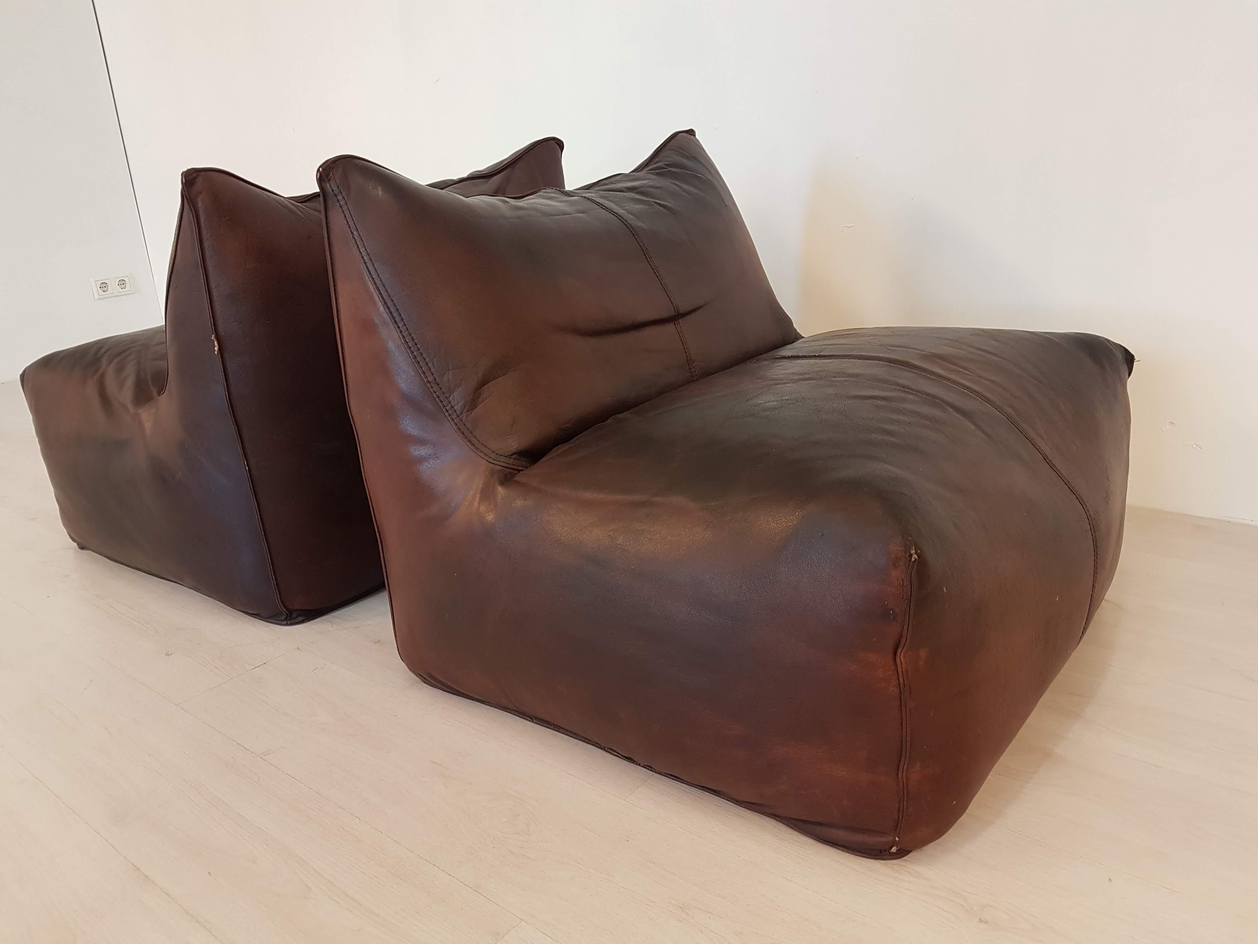 Mid-Century Modern Mario Bellini Bambole Vintage Easy Chairs in Dark Brown Leather