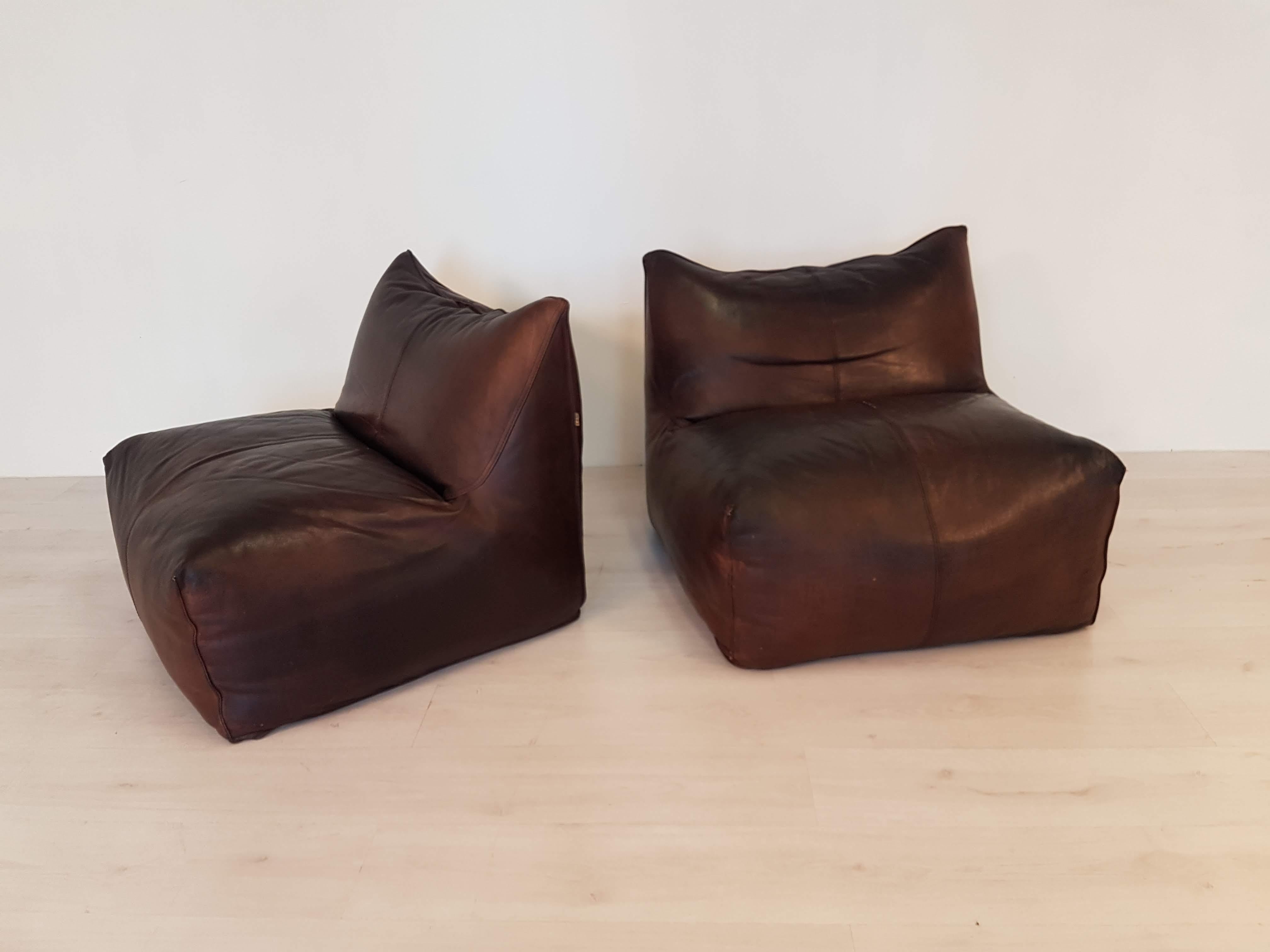 Italian Mario Bellini Bambole Vintage Easy Chairs in Dark Brown Leather