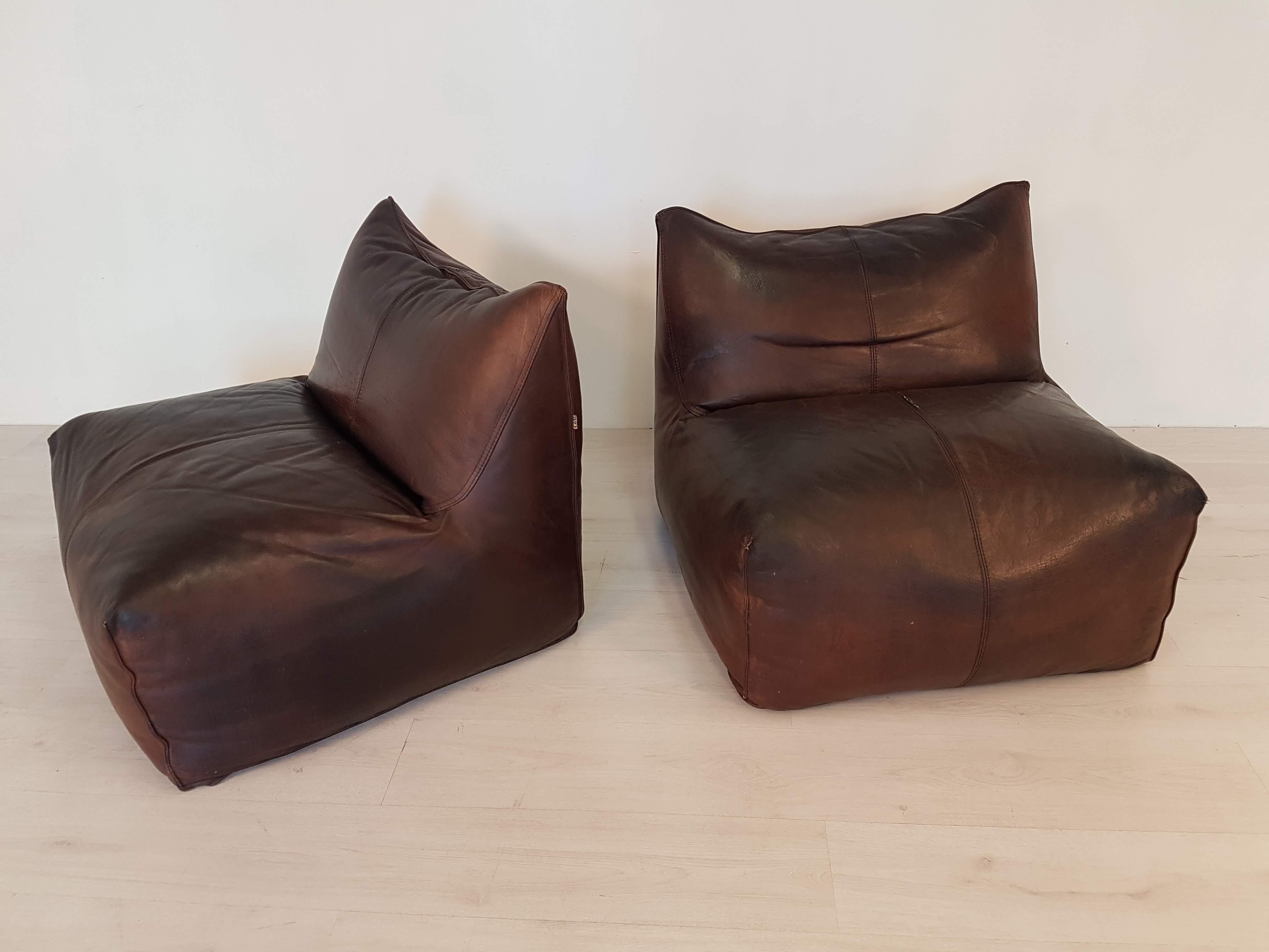 Mario Bellini Bambole Vintage Easy Chairs in Dark Brown Leather In Fair Condition In Antwerp, BE