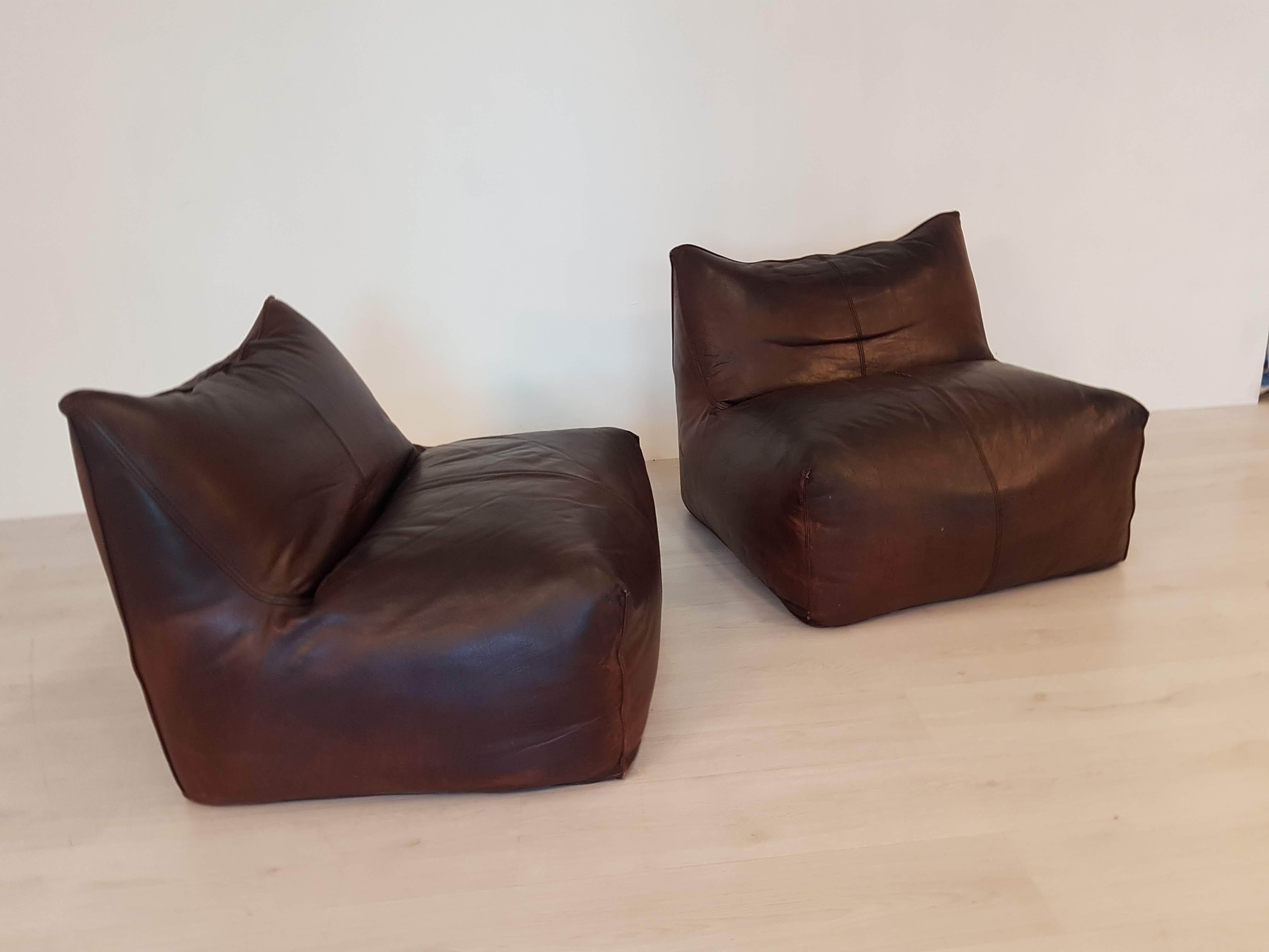 20th Century Mario Bellini Bambole Vintage Easy Chairs in Dark Brown Leather