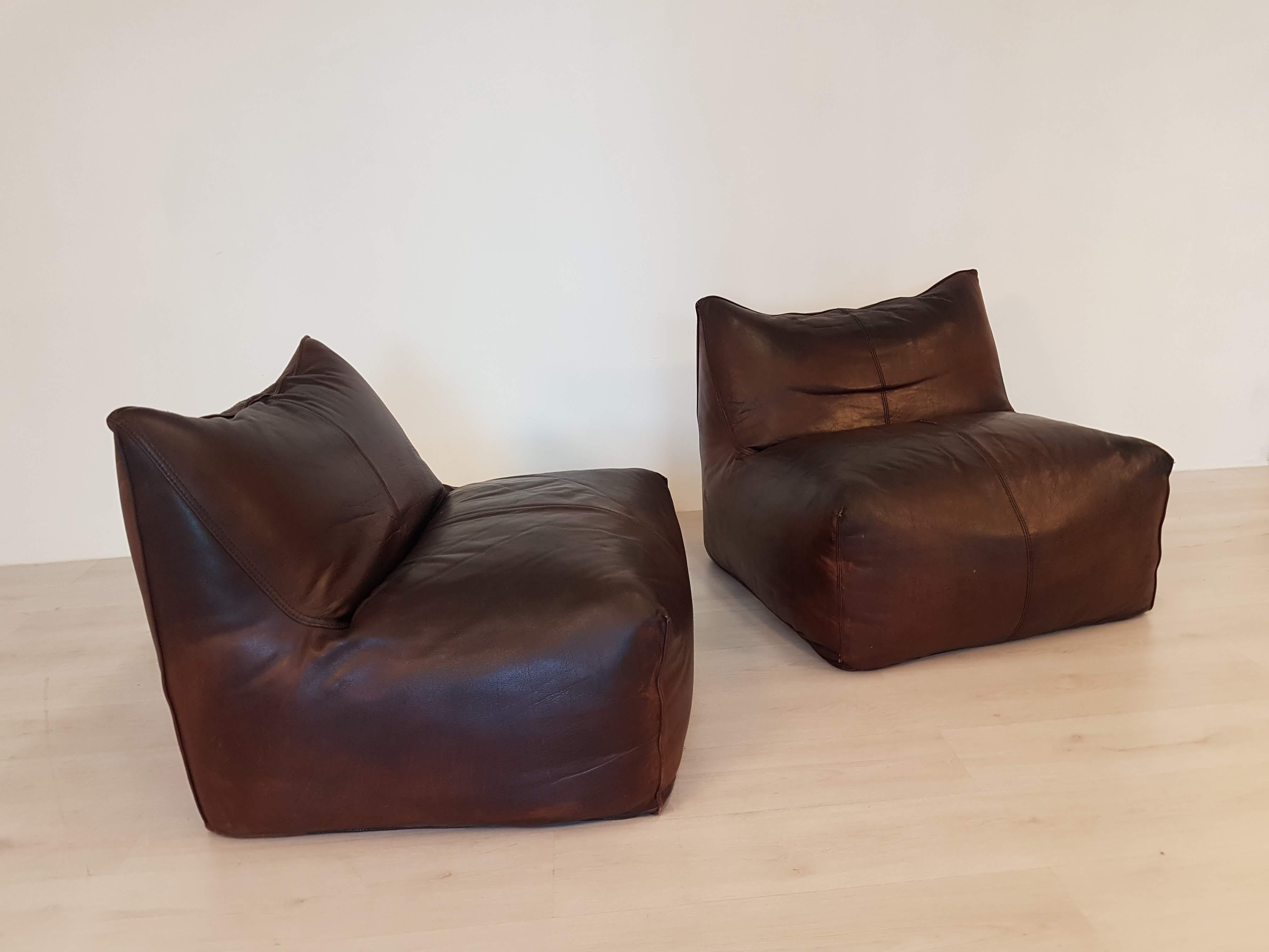 Mario Bellini Bambole Vintage Easy Chairs in Dark Brown Leather 1