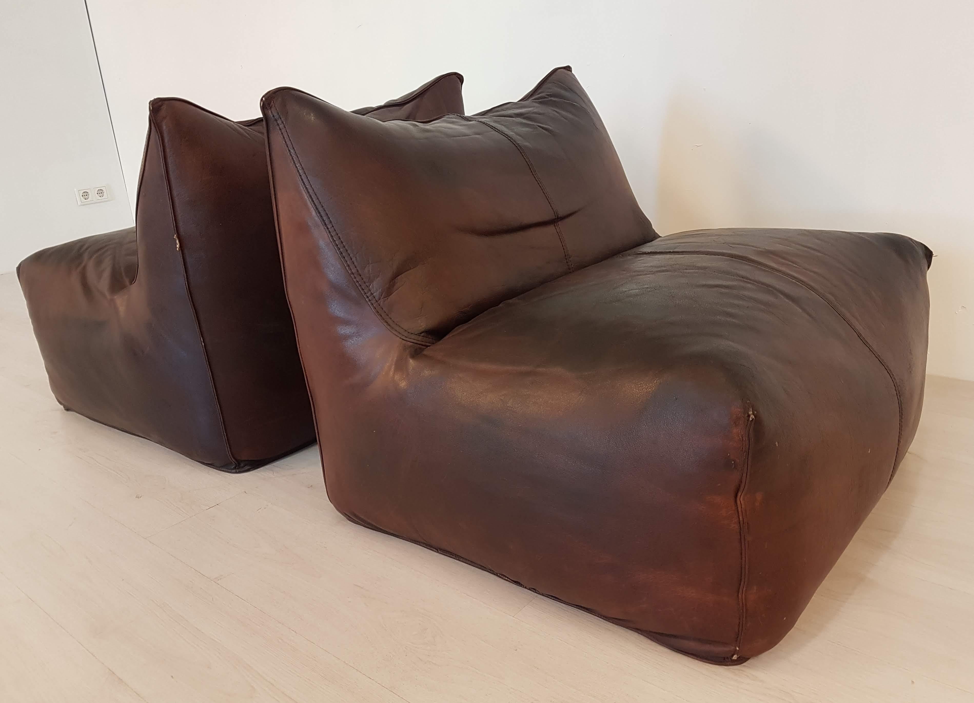 Mario Bellini Bambole Vintage Easy Chairs in Dark Brown Leather 2