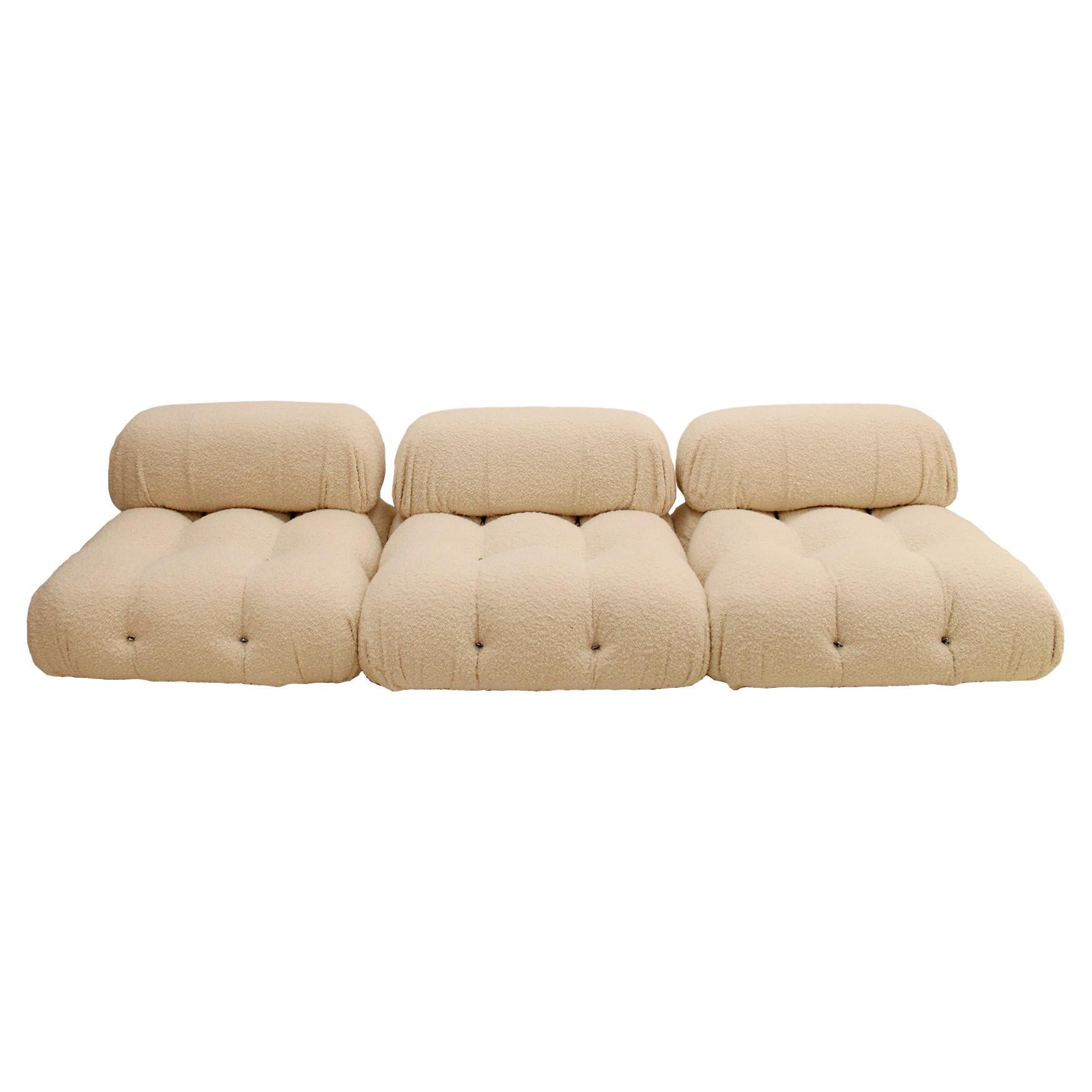 Mario Bellini B&B Italia Camaleonda White Bouclé Fabric Modular Sofa 3 Seater For Sale