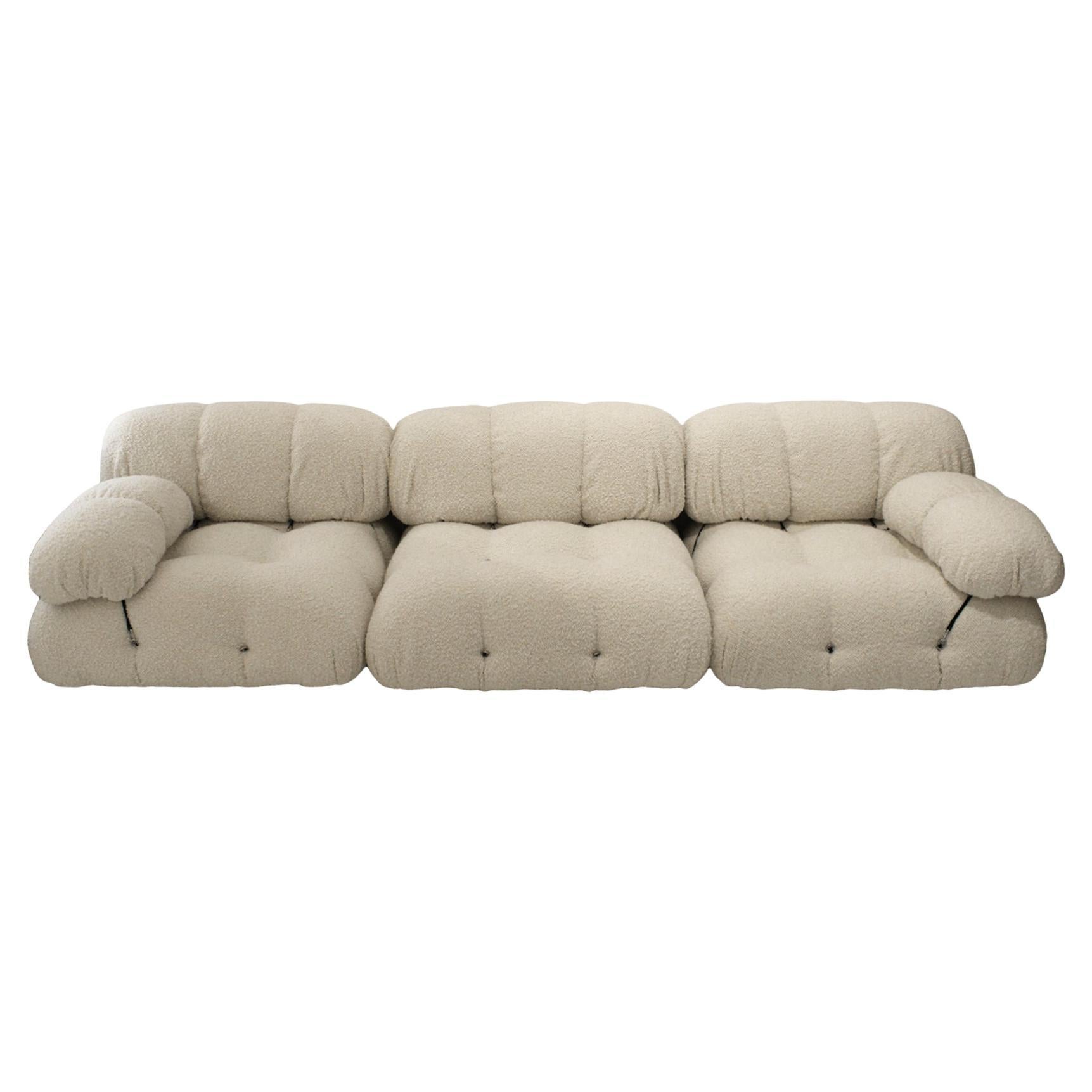 Mario Bellini B&B Italia Camaleonda White Bouclé Fabric Modular Sofa 3 Seater