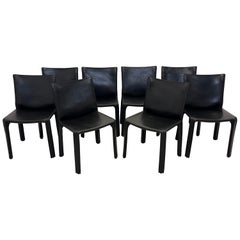 Mario Bellini Black Cab 413 Dining or Side Chairs for Cassina, Set of Eight