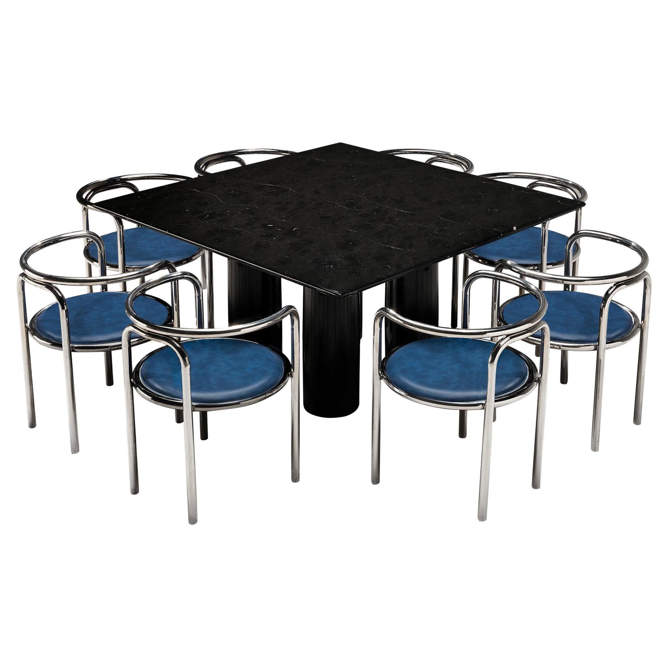 Mario Bellini Black ‘Il Colonnato’ Table with Gae Aulenti ‘Locus Solus’ Chairs