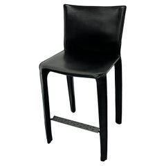 Mario Bellini Black Leather Cab 410 Stool for Cassina