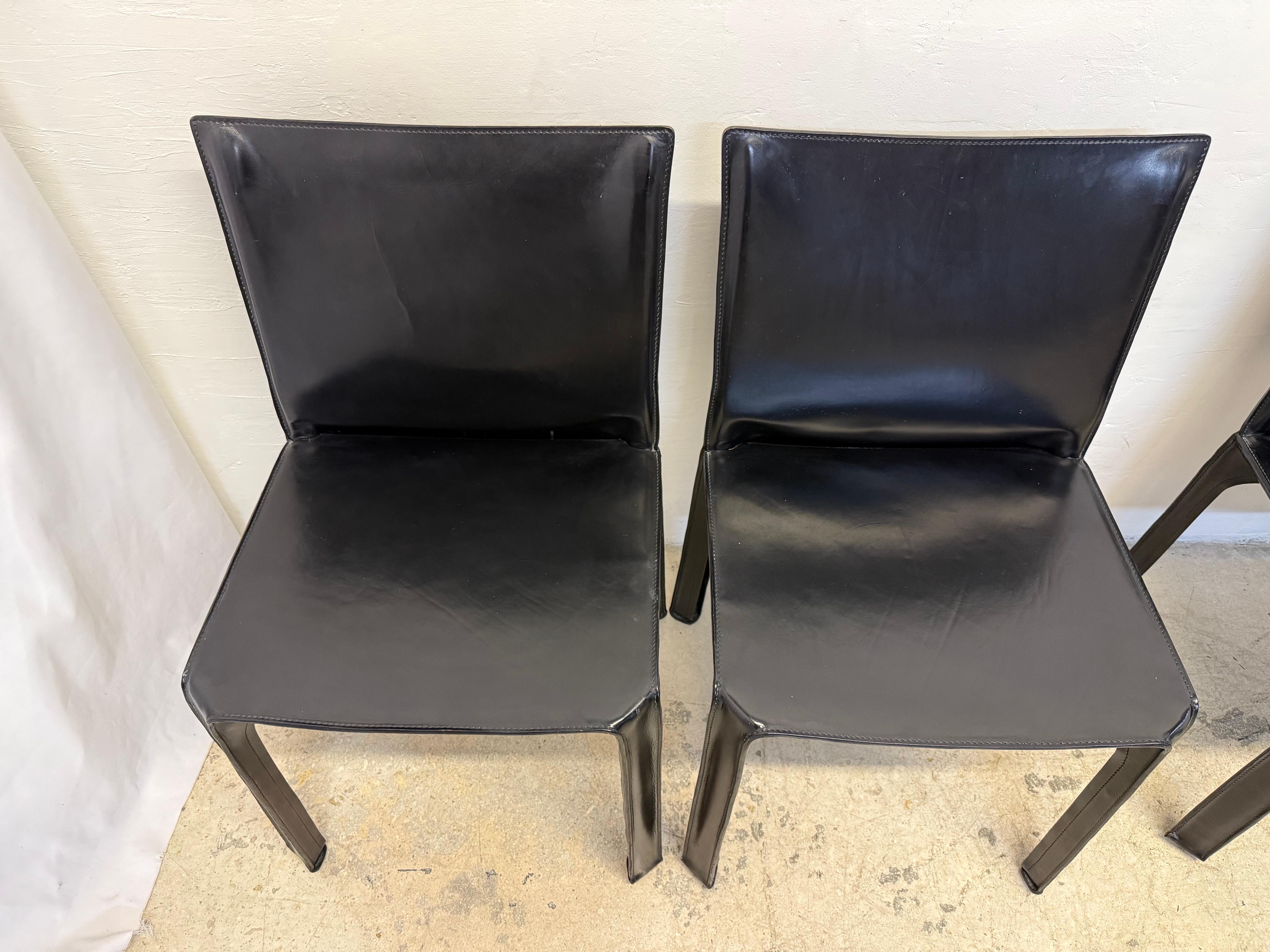 Mario Bellini Sillas de Comedor Cab 413 de Cuero Negro para Cassina, Juego de Ocho en venta 7