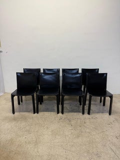Mario Bellini Sedie da pranzo Cab 413 in pelle nera per Cassina, set di otto sedie