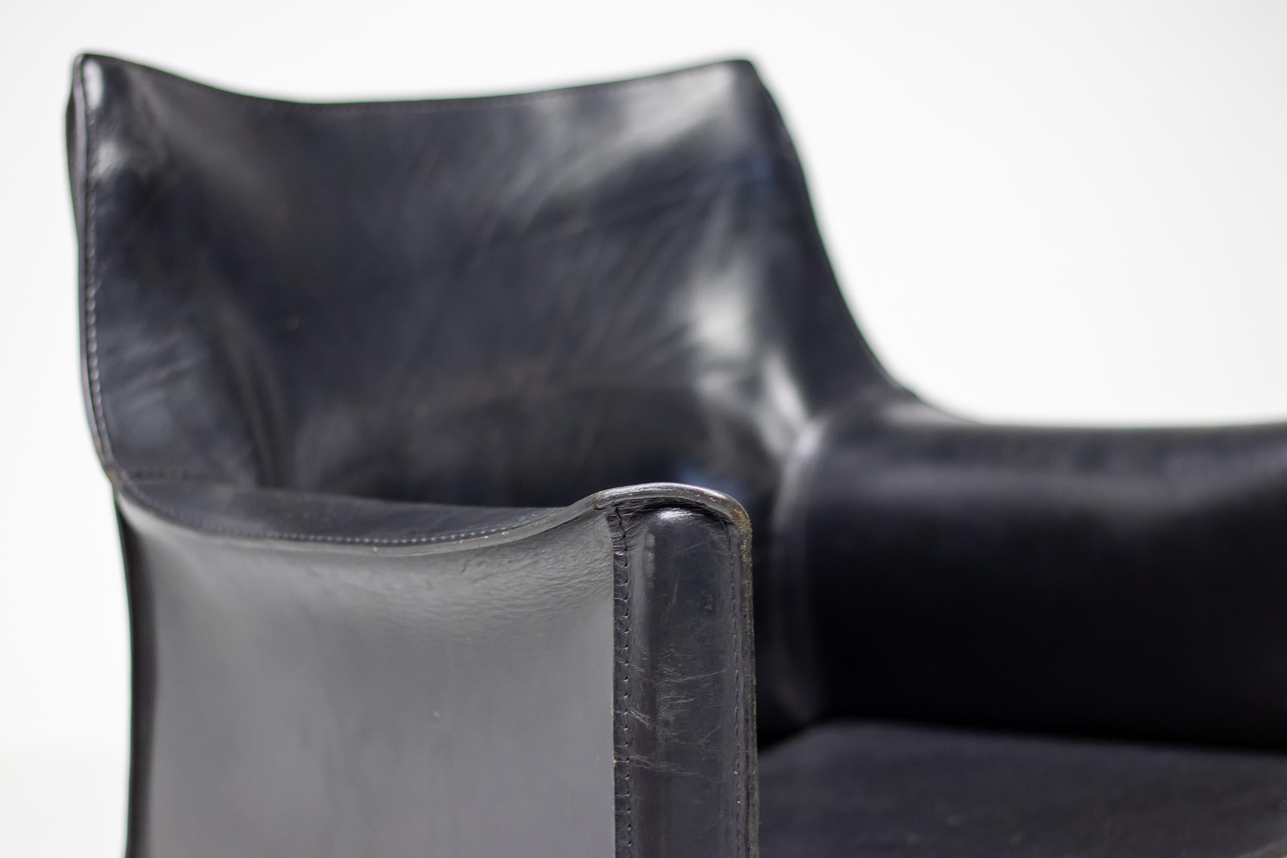 Italian Mario Bellini Black Leather Cassina Cab Armchair