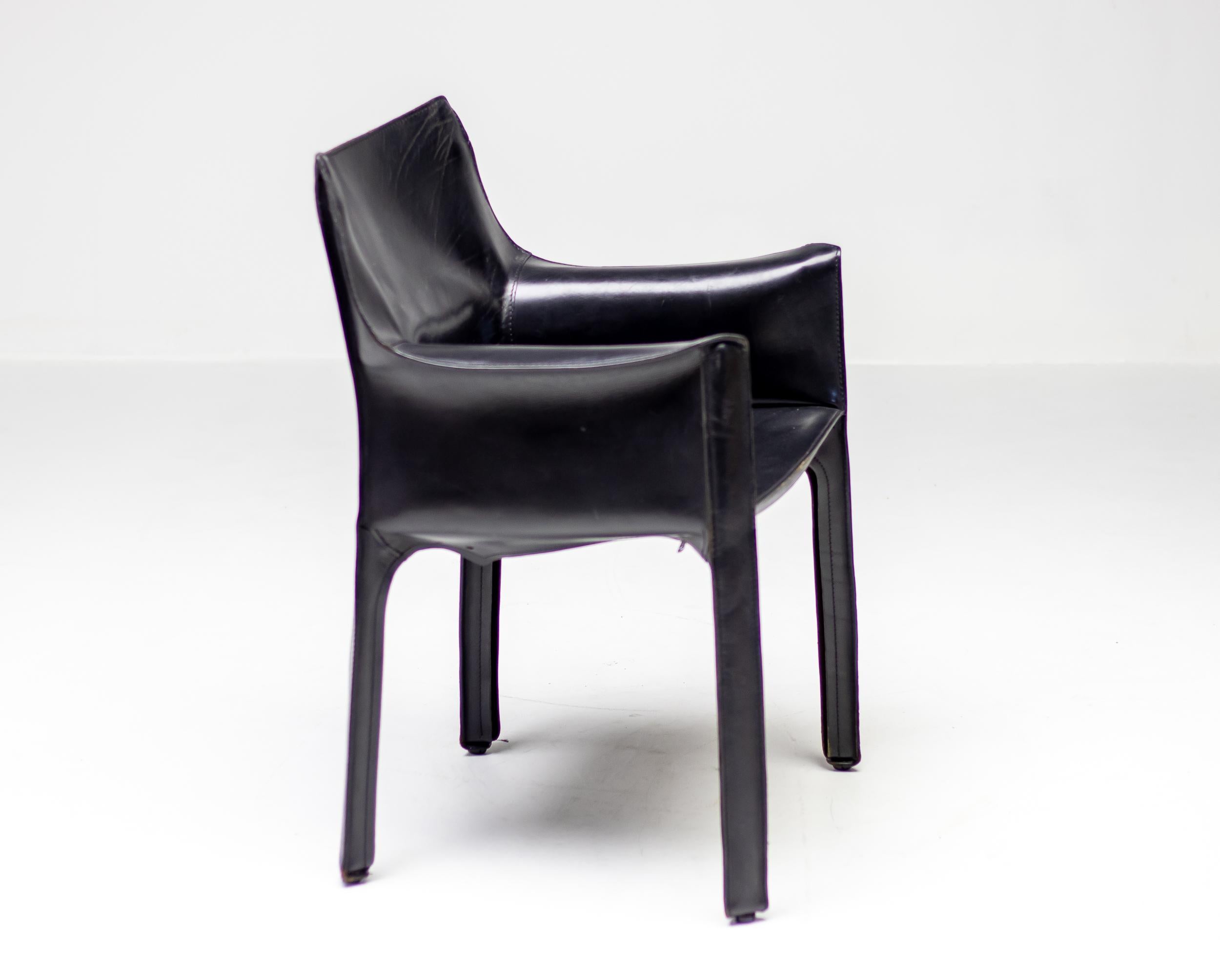 Mario Bellini Black Leather Cassina Cab Armchair In Good Condition In Dronten, NL