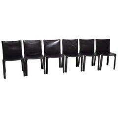 Mario Bellini Cassina Cab Chairs aus schwarzem Leder, Sechser-Set, Italien, 1970