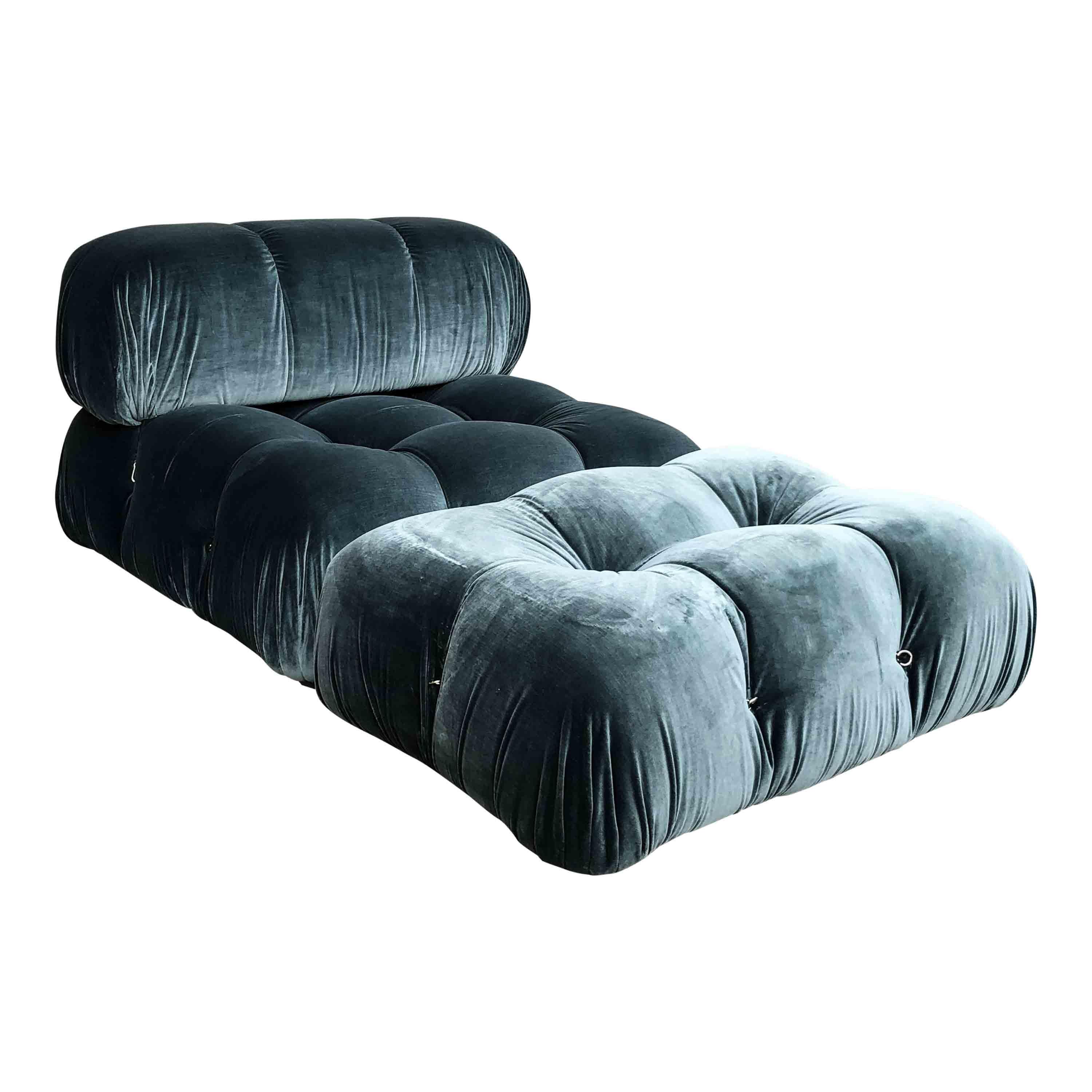 Mario Bellini Blue Cotton Velvet Camaleonda Sofa for B&B Italia, 1972, Set Of 7 For Sale 4