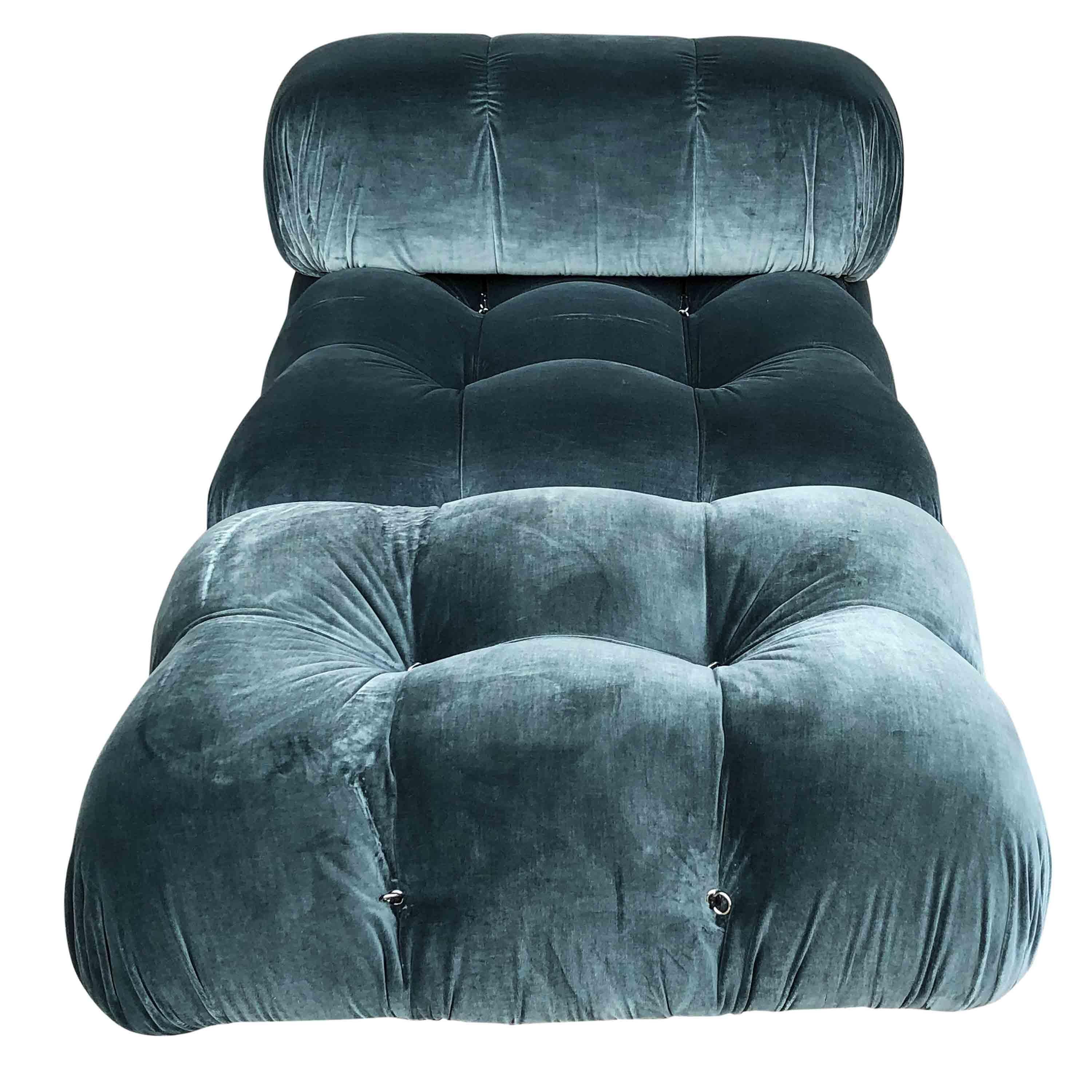 Mario Bellini Blue Cotton Velvet Camaleonda Sofa for B&B Italia, 1972, Set Of 7 For Sale 5