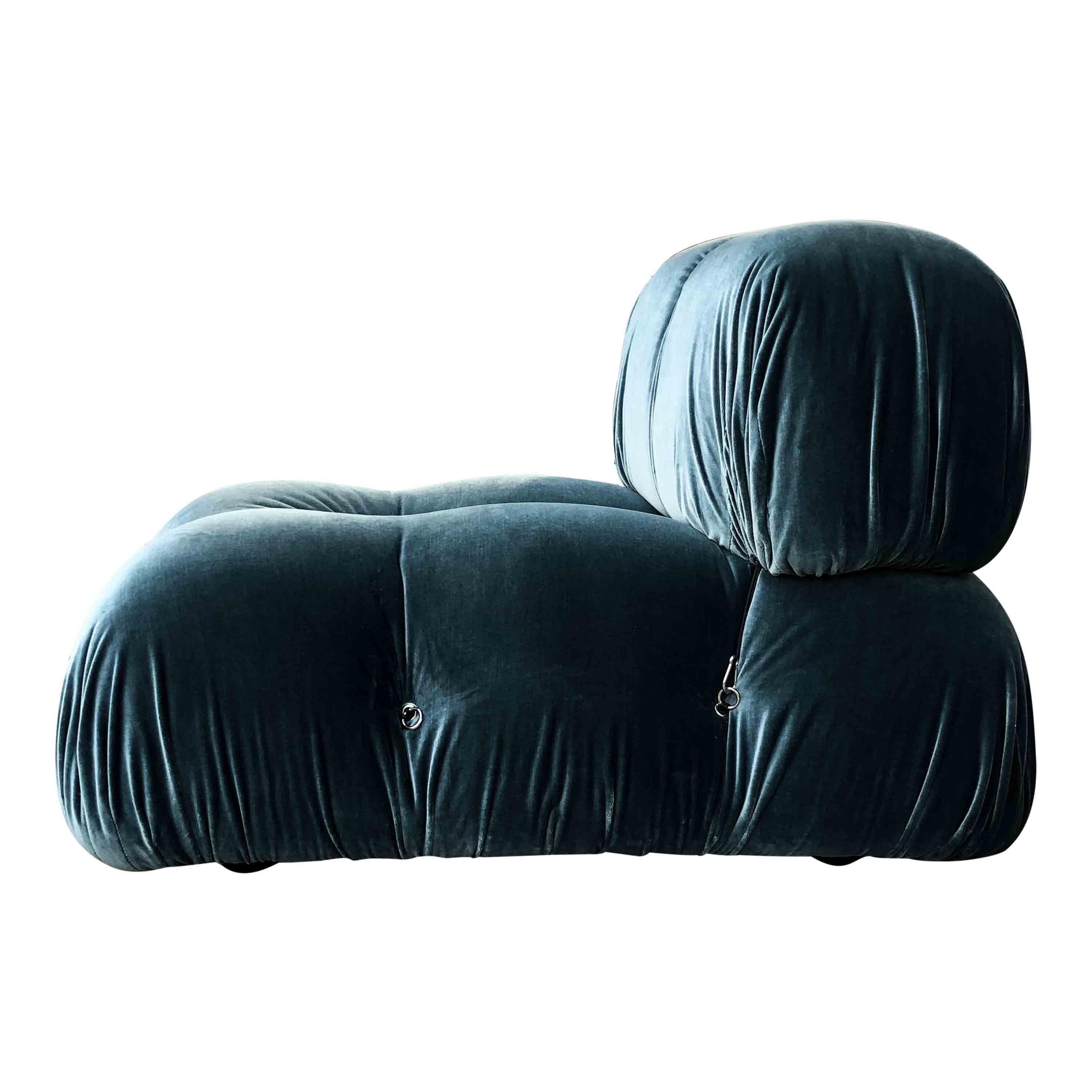 Mario Bellini Blue Cotton Velvet Camaleonda Sofa for B&B Italia, 1972, Set Of 7 For Sale 6